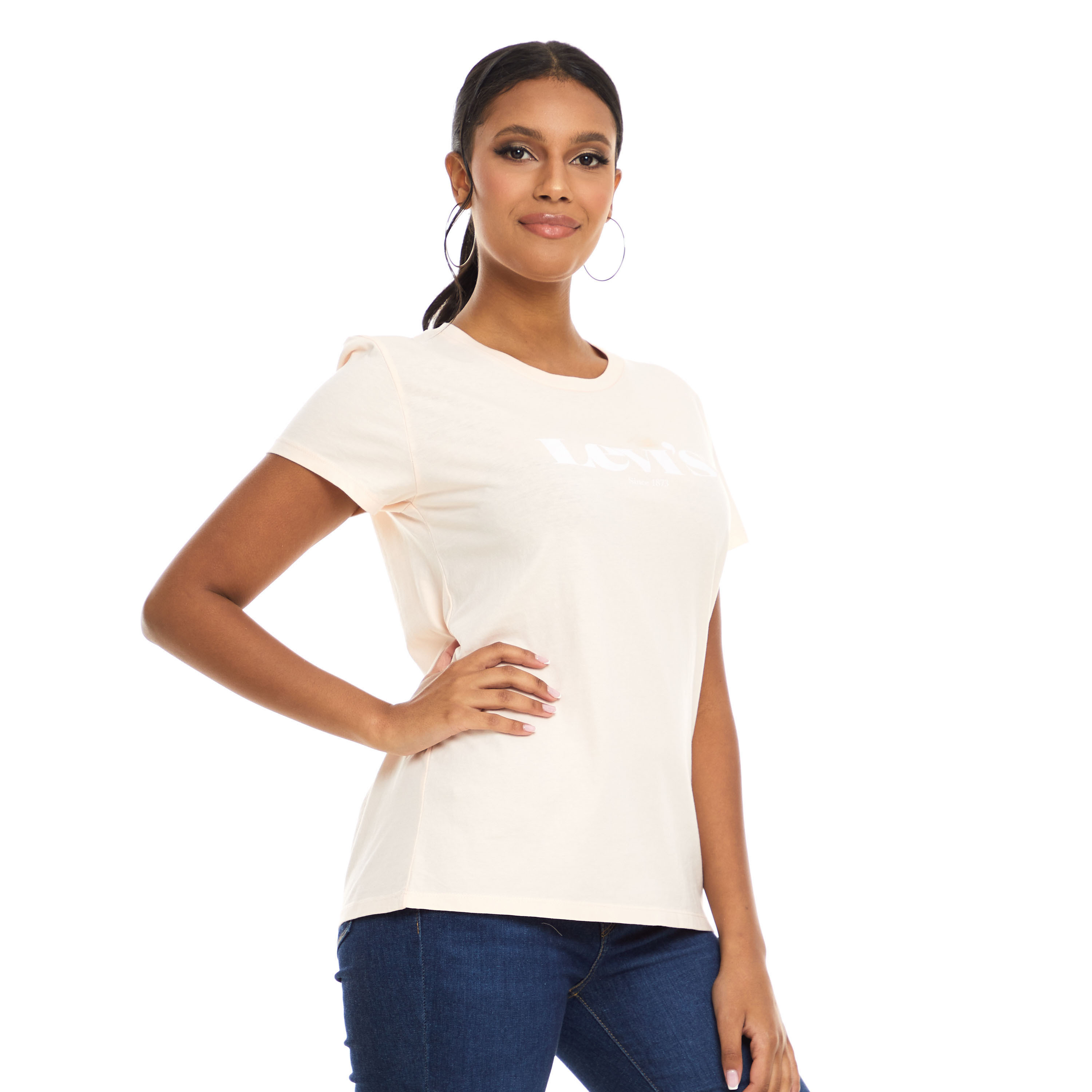 Levi's Women Ivory Logo Crew Neck Short Sleeves T-shirt-women-clothing-tshirts-image-3