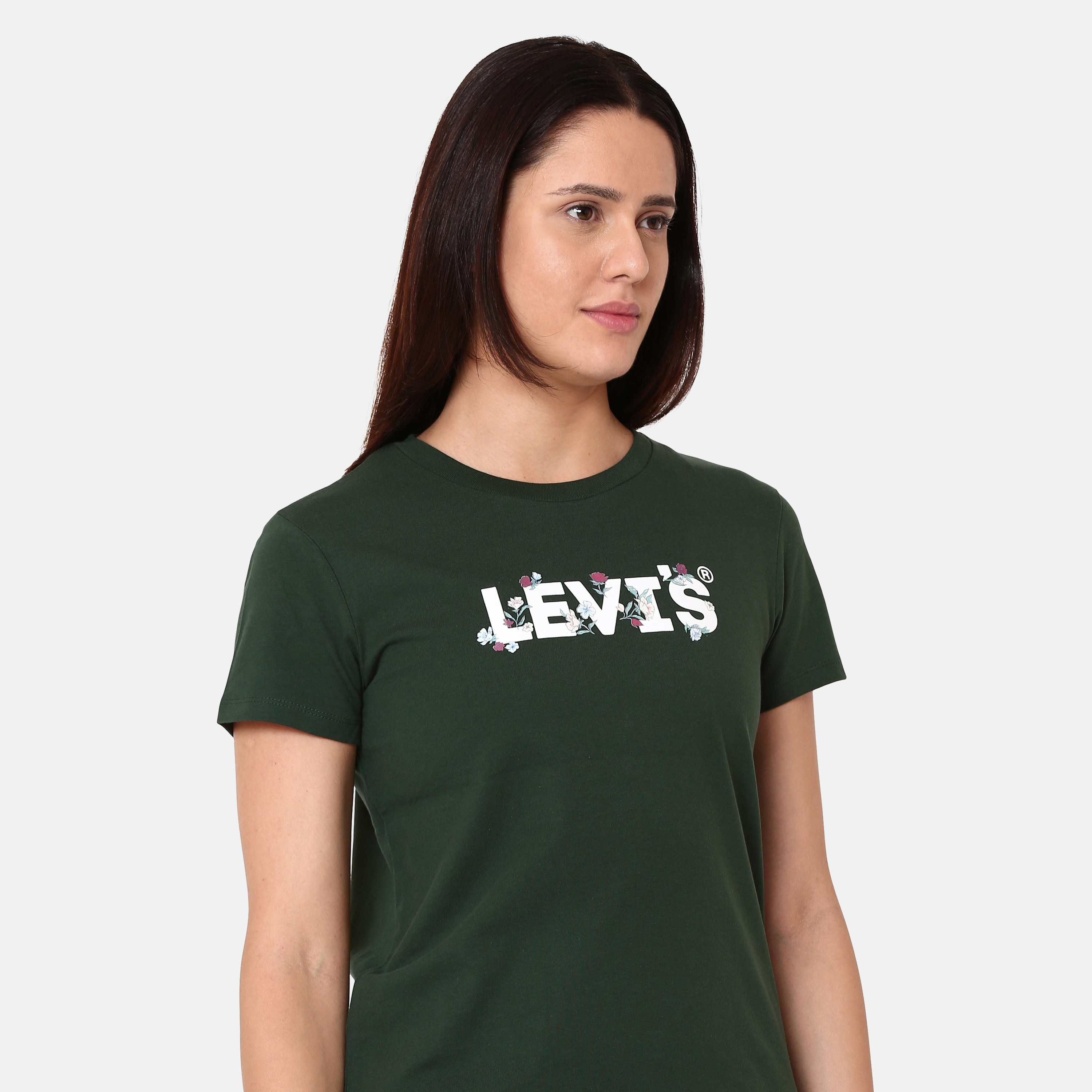 تي شيرت نسائي بطبعة زهور وشعار ورقبة دائرية وأكمام قصيرة من ليفايس-women-clothing-tshirts-image-2