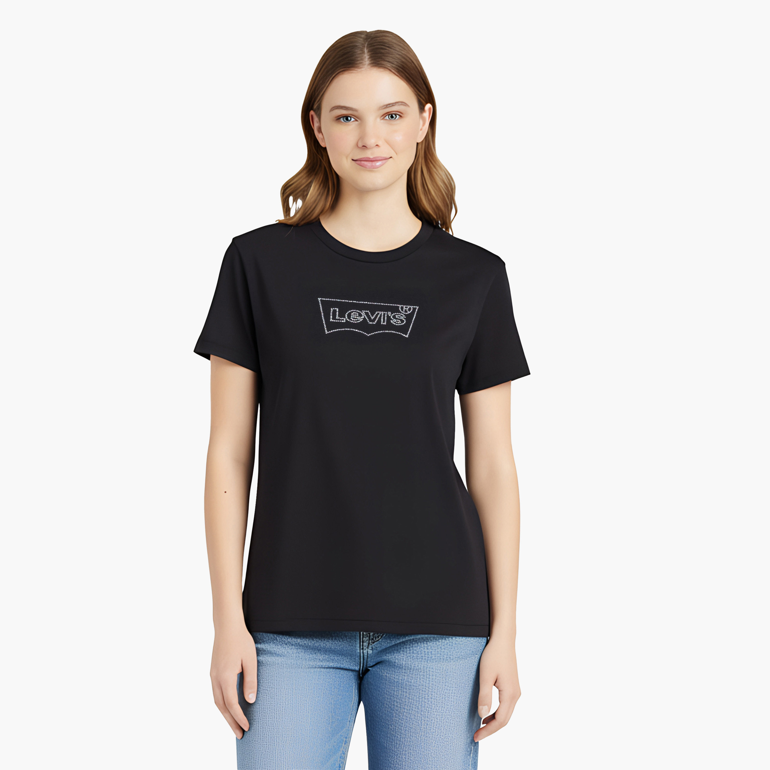 Levi's Embellished Logo Crew Neck Short Sleeves Women's T-Shirt-women-clothing-tshirts-image-1