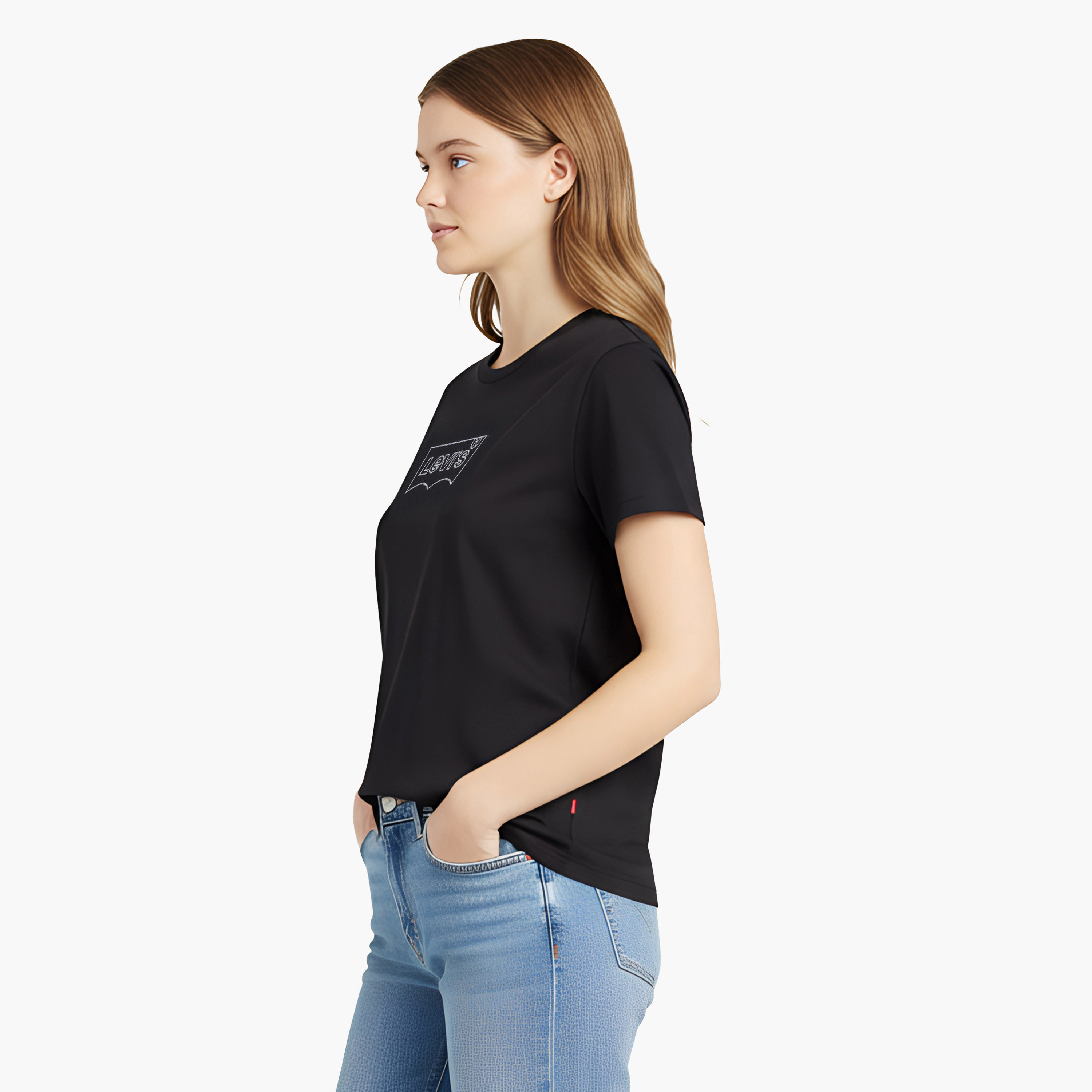 تيشيرت حريمي بأكمام قصيرة وياقة دائرية، بشعار مزخرف من ليفايس.-women-clothing-tshirts-image-3