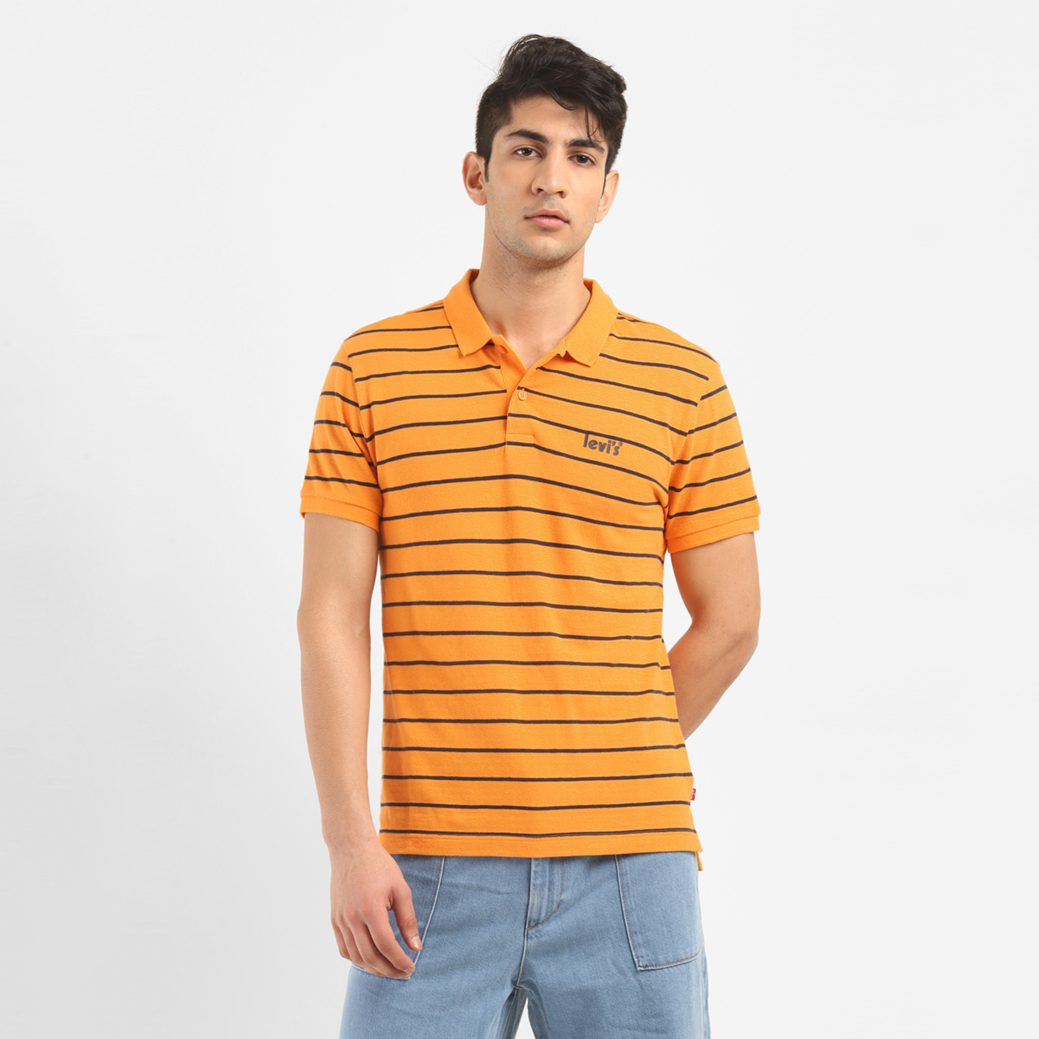 Levi's Men Orange Striped Collared Short Sleeves Polo T-Shirt-men-clothing-tshirtsandpolos-polos-image-1