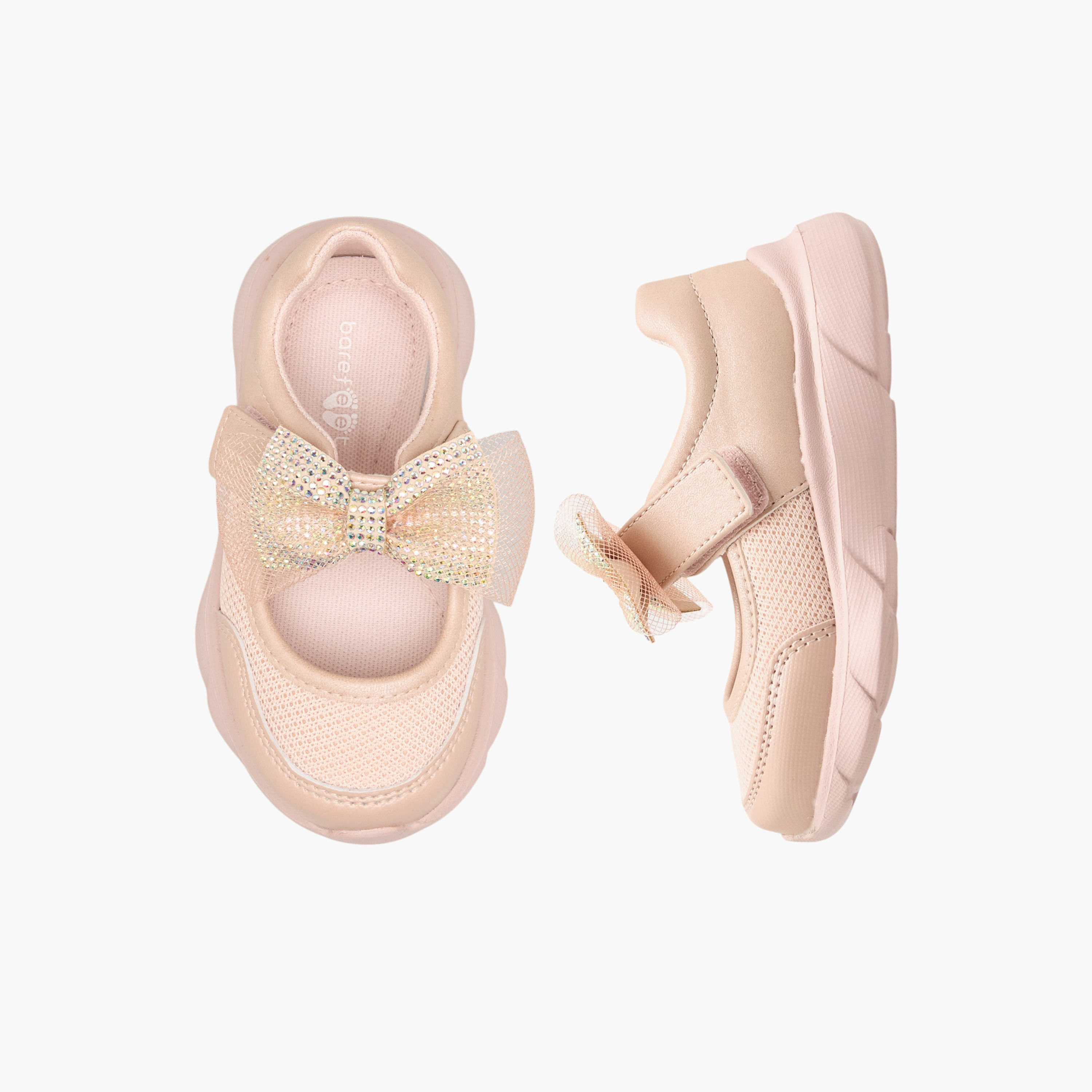 Barefeet Embellished Bow Sneakers with Hook and Loop Closure-girls-shoes-sneakers-image-1
