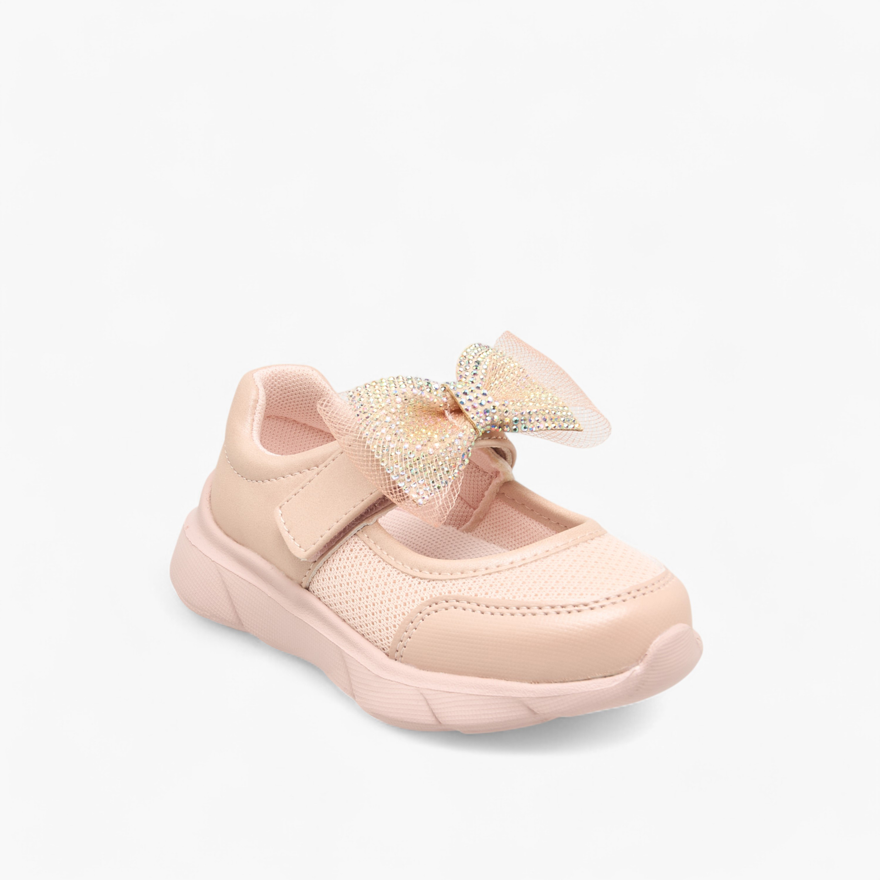 Barefeet Embellished Bow Sneakers with Hook and Loop Closure-girls-shoes-sneakers-image-2