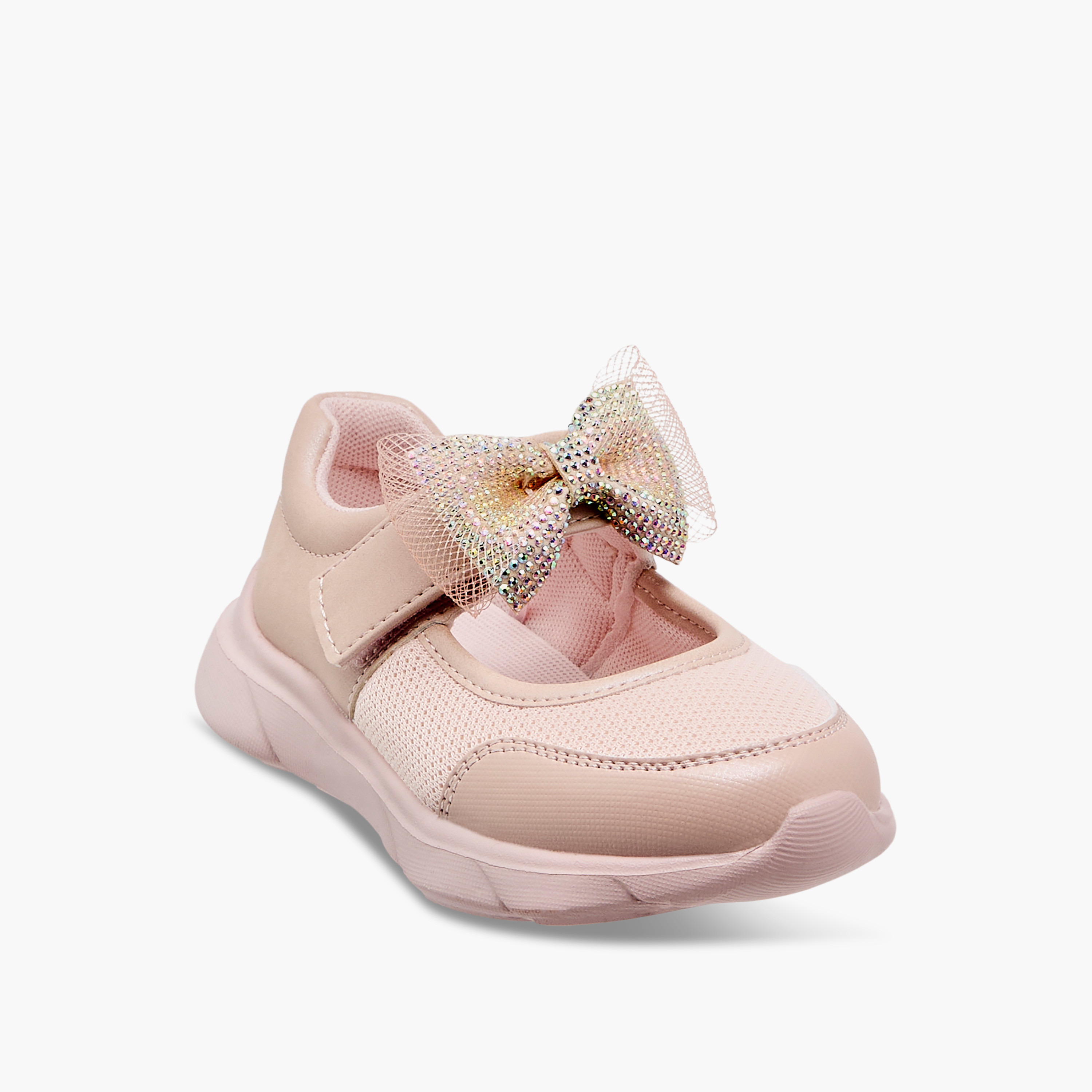 Juniors Mesh Bow Detail Mary Jane Shoes with Hook and Loop Closure-girls-shoes-maryjanes-image-2