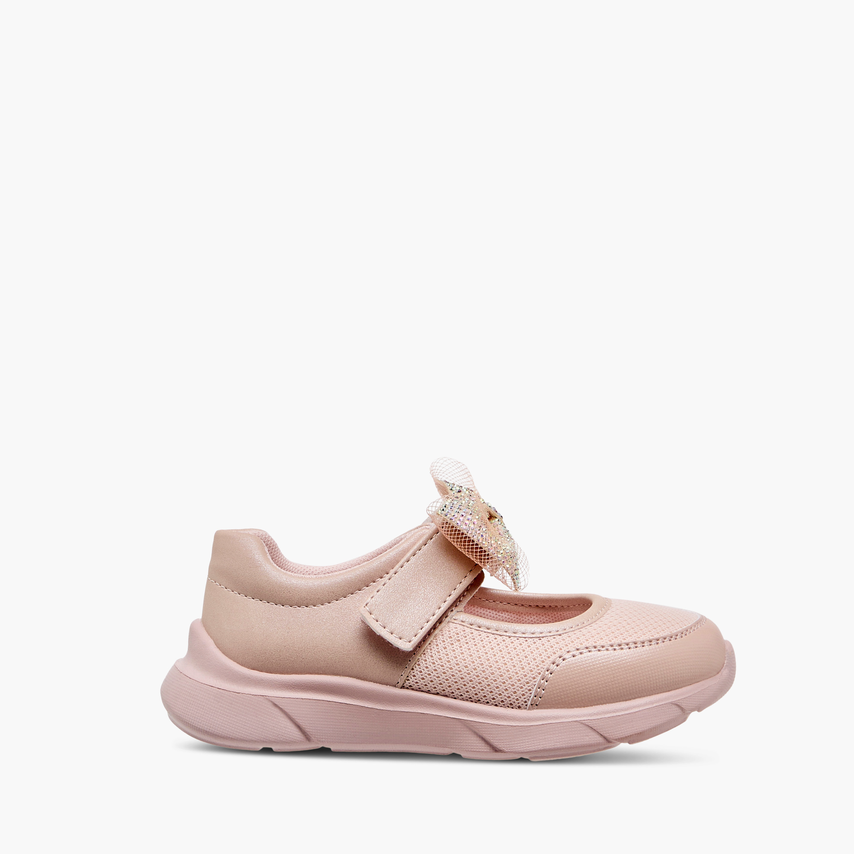 Juniors Mesh Bow Detail Mary Jane Shoes with Hook and Loop Closure-girls-shoes-maryjanes-image-3