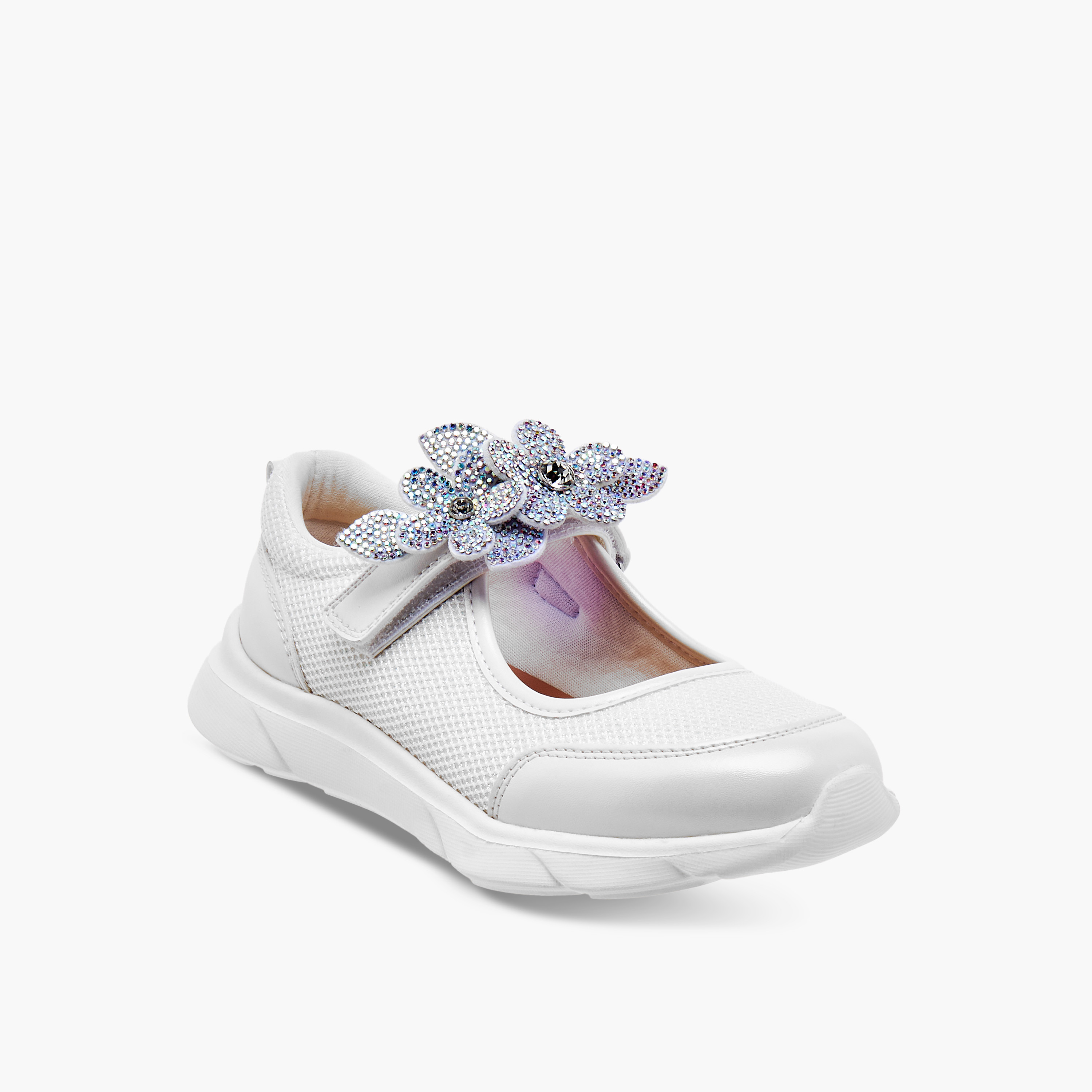 Celeste Girl's Floral Accent Mary Jane Shoes with Hook and Loop Closure-girls-shoes-maryjanes-image-2