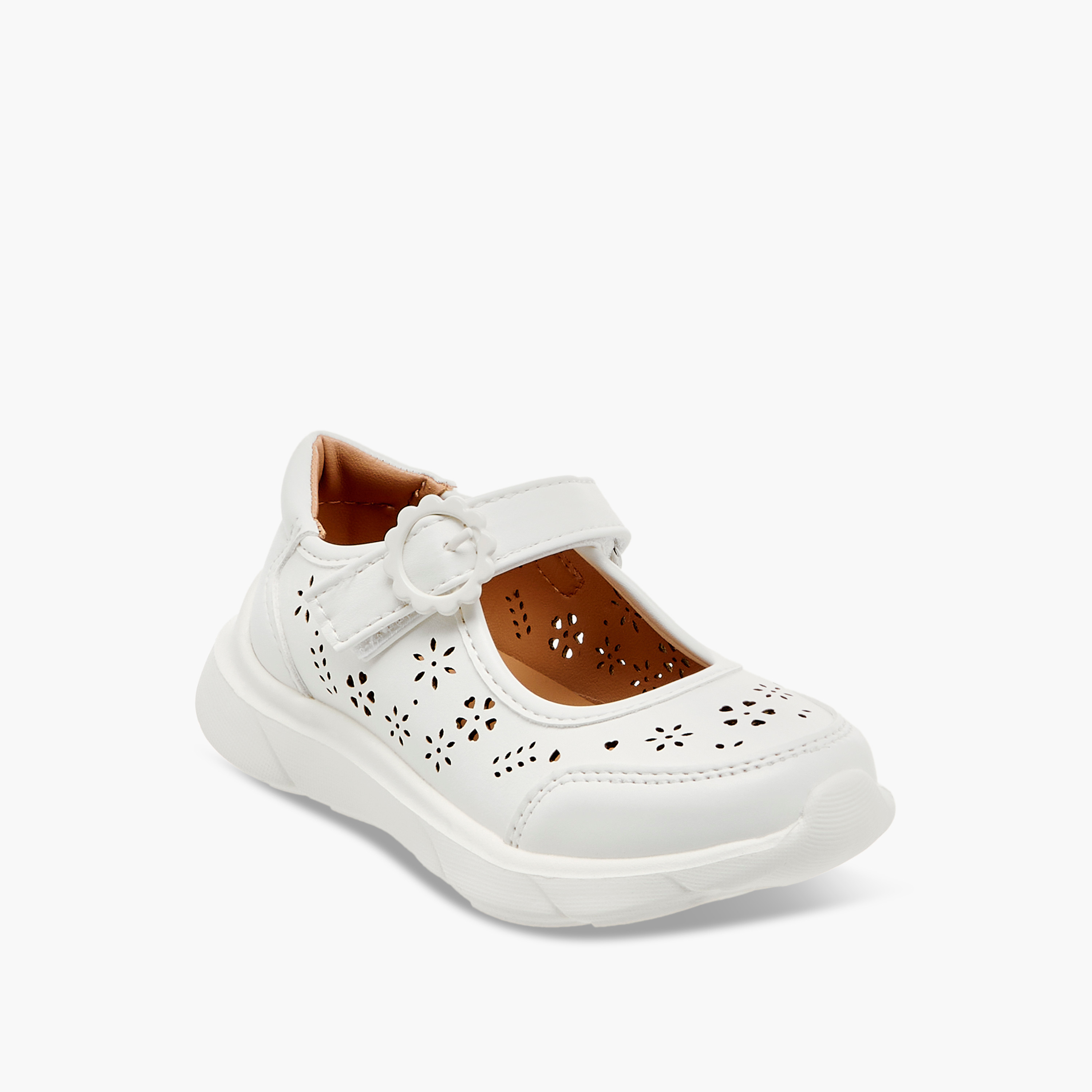 حذاء ماري جين بتفاصيل مفرغة بالليزر وشريط إغلاق لاصق من ليتل ميسي-girls-shoes-maryjanes-image-2