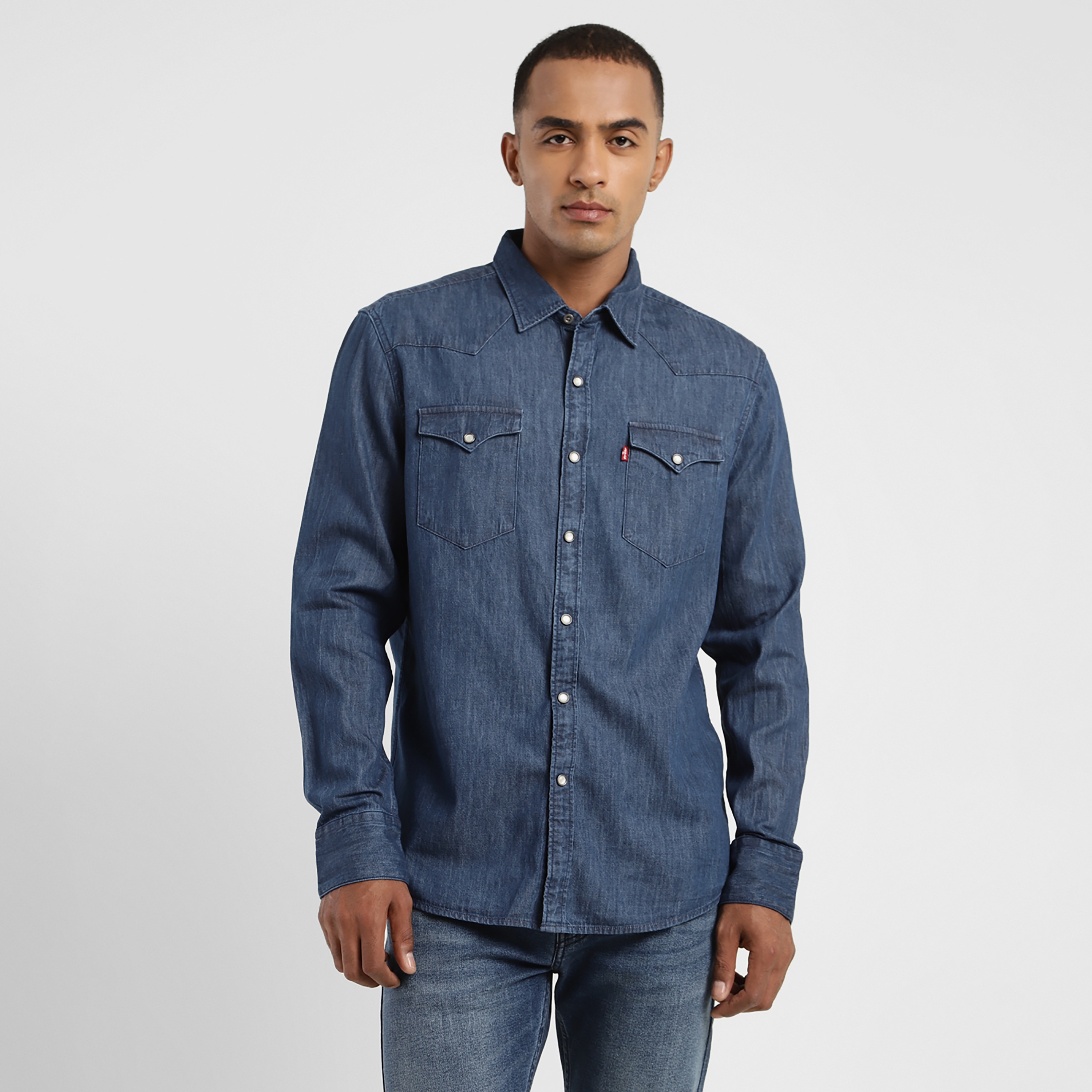 Buy Men s Levi s Plain Collared Long Sleeves Denim Shirt Online Centrepoint UAE