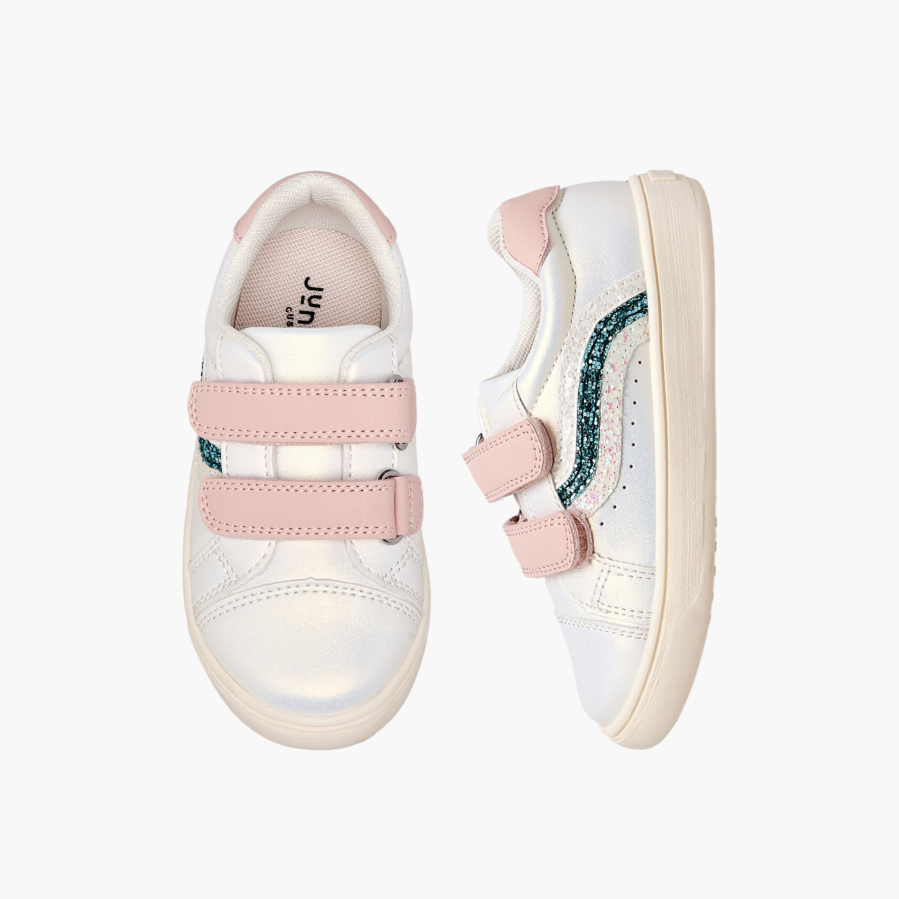 حذاء سنيكرز بناتي مزين بلمسات غليتر وشريط إغلاق لاصق من جونيورز-girls-shoes-sneakers-image-1