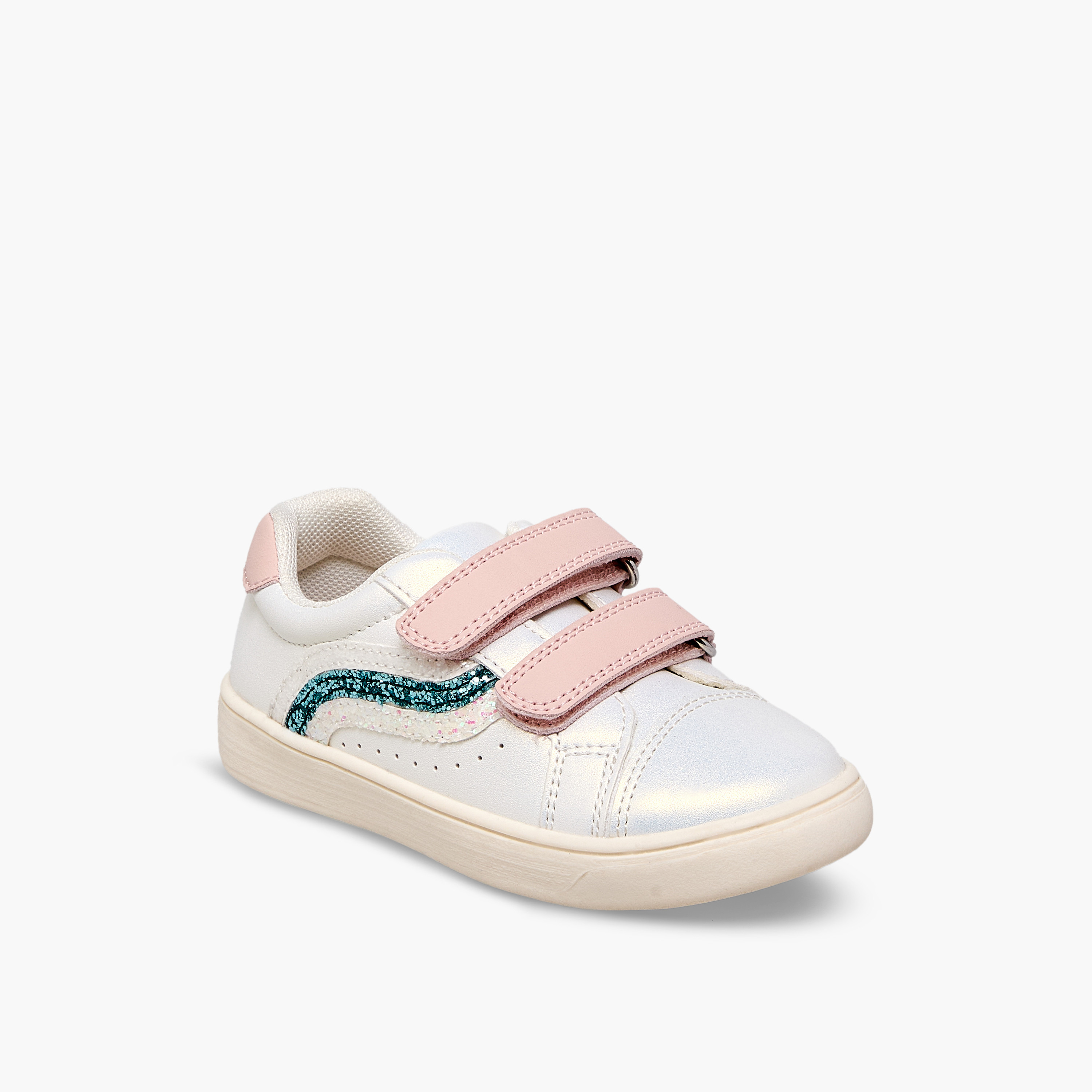 حذاء سنيكرز بناتي مزين بلمسات غليتر وشريط إغلاق لاصق من جونيورز-girls-shoes-sneakers-image-2