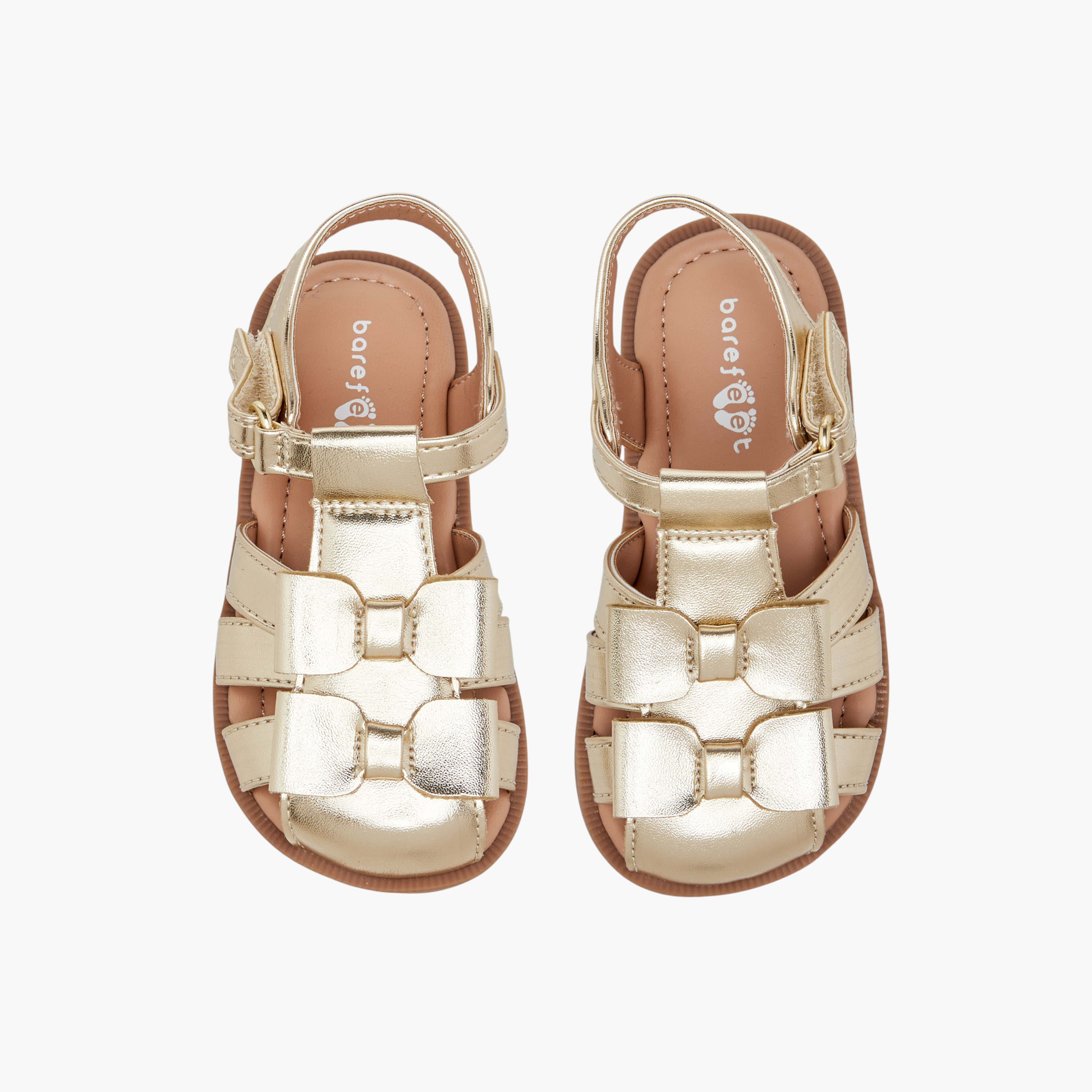 Barefeet Bow Detail Sandals with Hook and Loop Closure-baby-girls-shoes-sandals-image-1