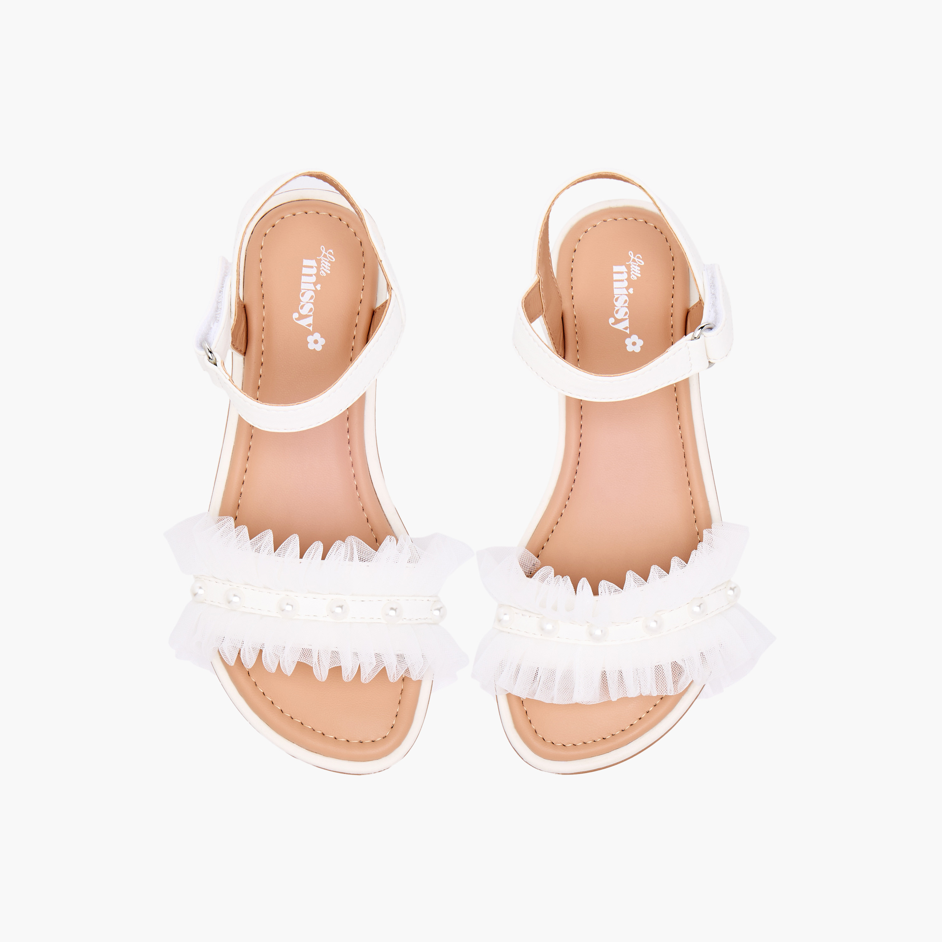 Little Missy Ruffle Detail Strap Sandals with Hook and Loop Closure-girls-shoes-sandals-image-1