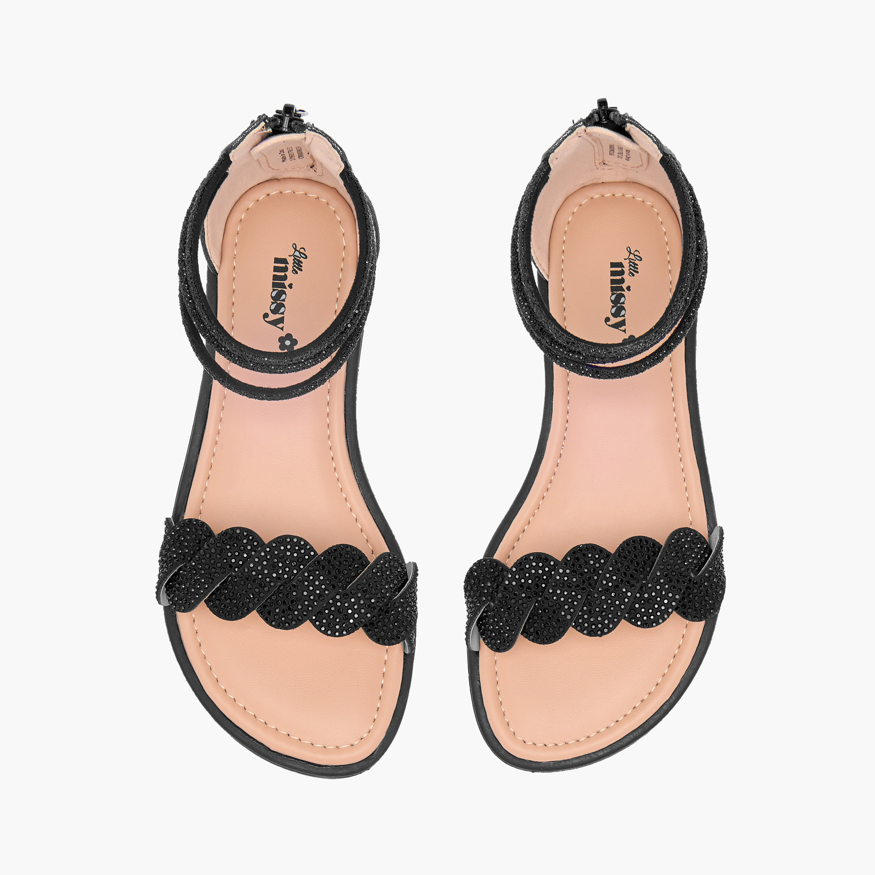 Little Missy Studded Ankle Strap Sandals with Zip Closure-girls-shoes-sandals-image-1