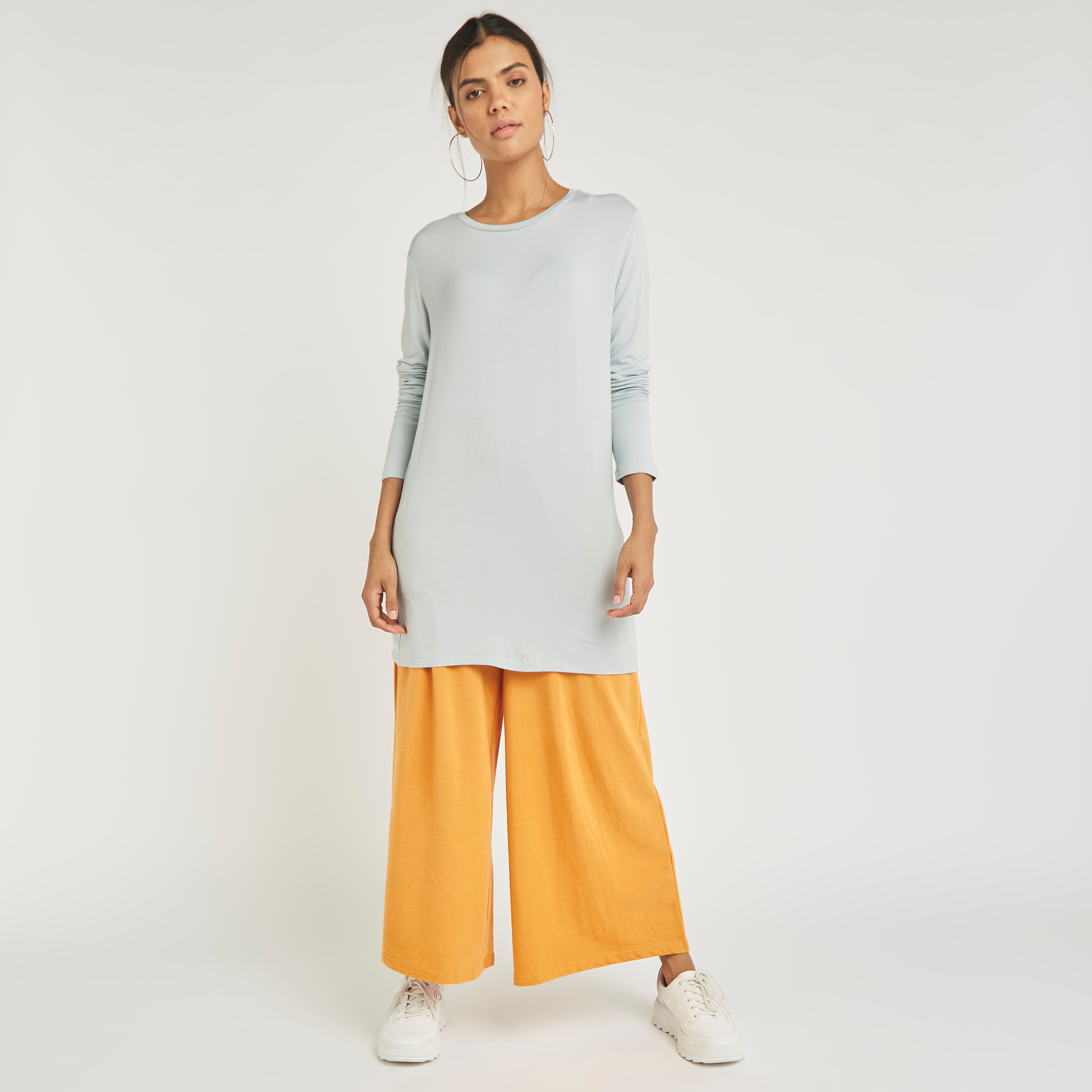 Anotah Solid Long Sleeve Top with Round Neck-women-clothing-tshirts-image-3