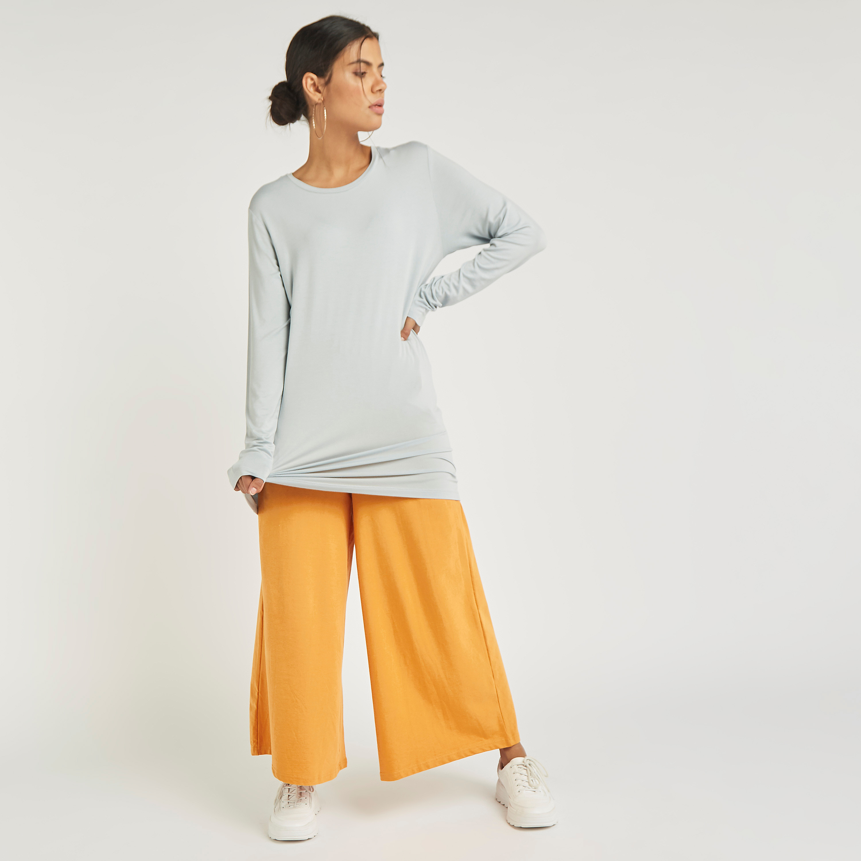 Anotah Solid Long Sleeve Top with Round Neck-women-clothing-tshirts-image-4