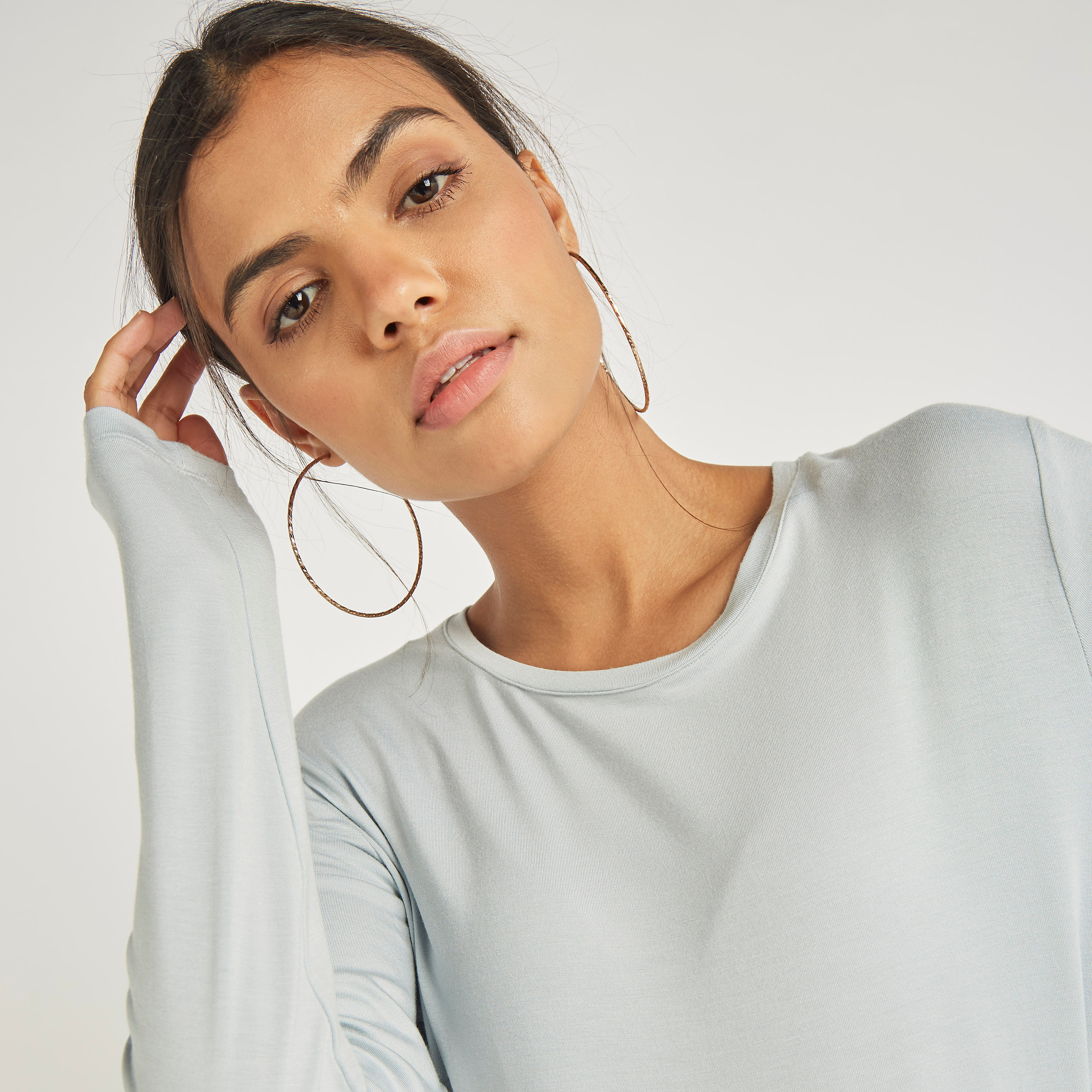Anotah Solid Long Sleeve Top with Round Neck-women-clothing-tshirts-image-2