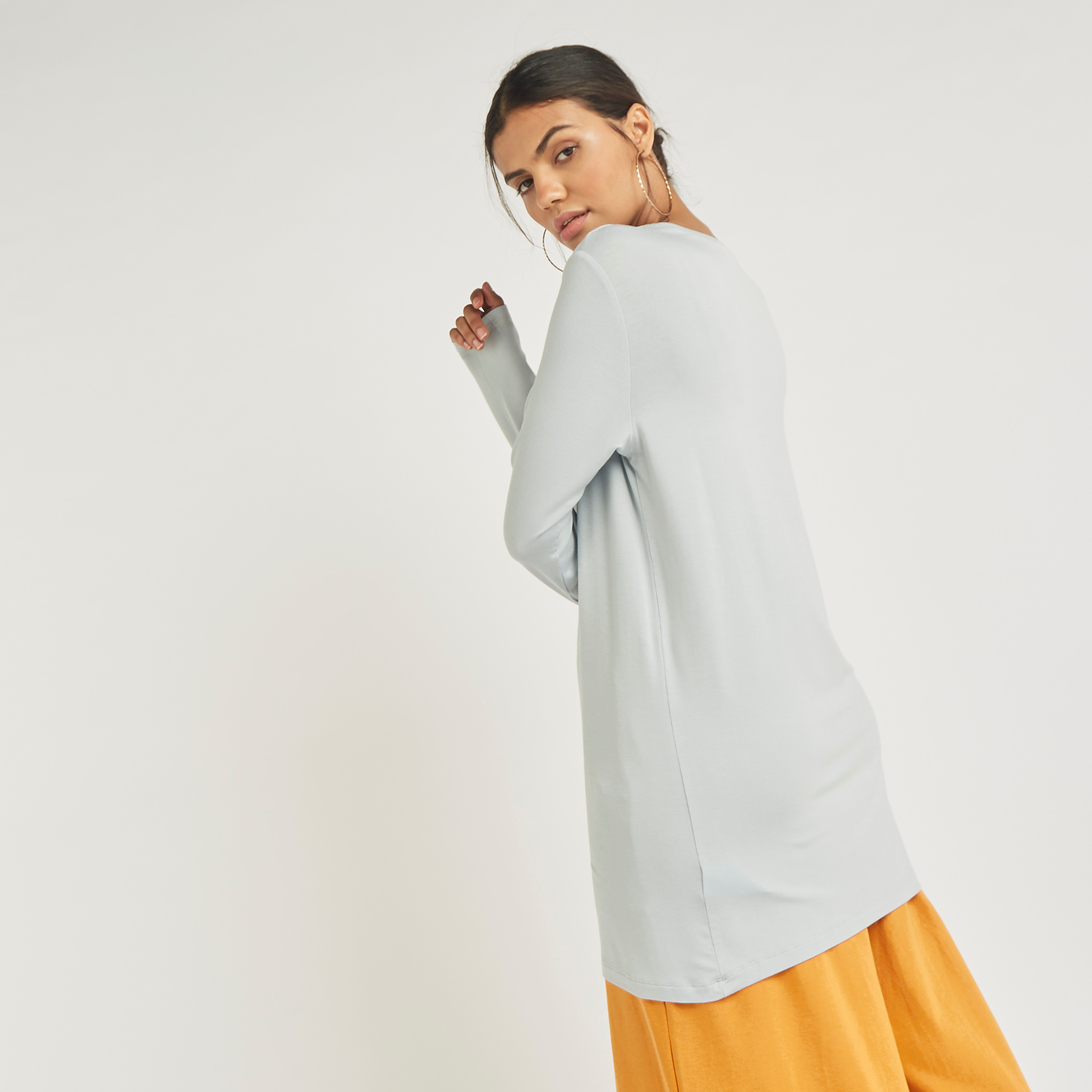 Anotah Solid Long Sleeve Top with Round Neck-women-clothing-tshirts-image-5