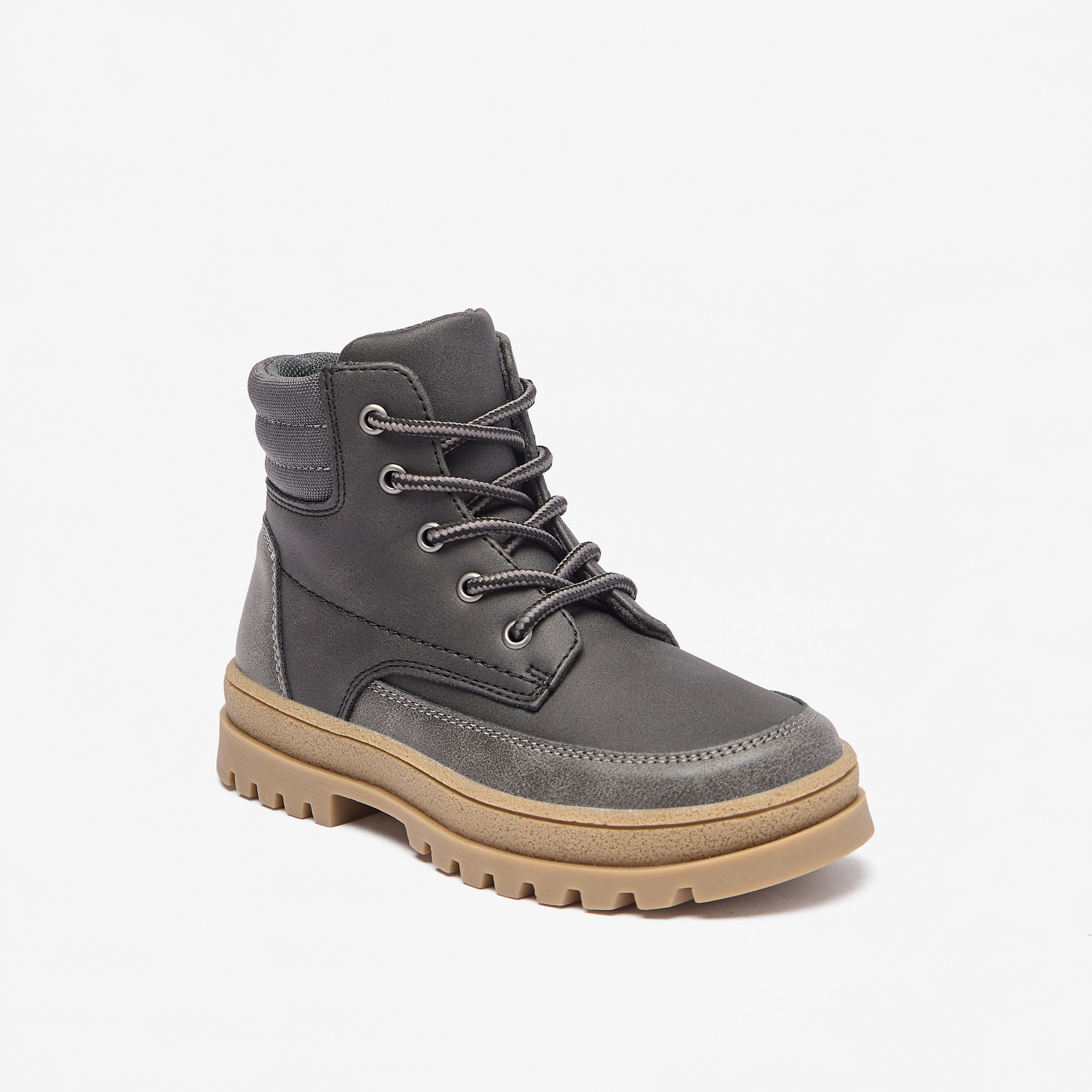 Juniors Panelled Low Ankle Boots with Lace Detail and Zip Closure-boys-shoes-boots-image-12
