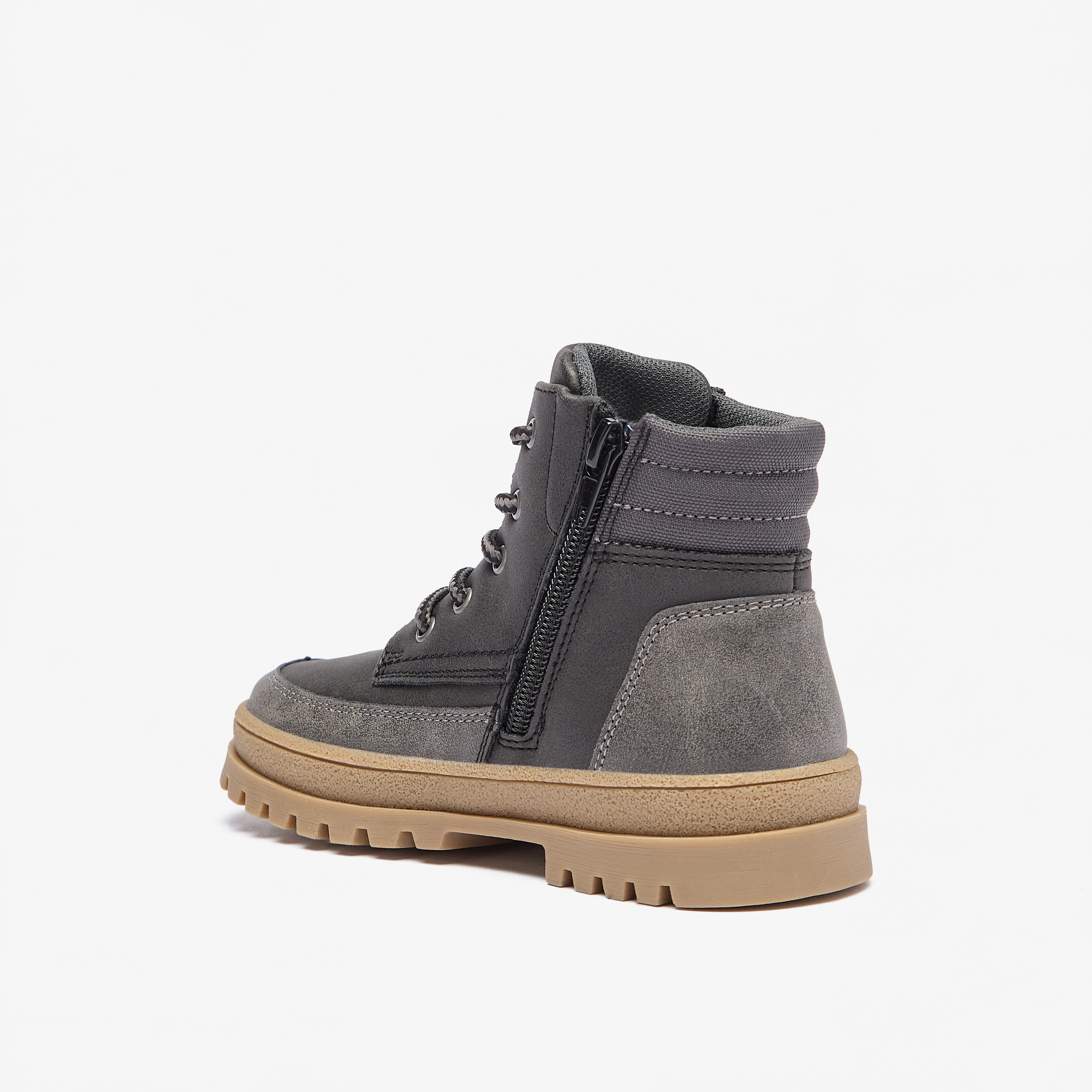 Juniors Panelled Low Ankle Boots with Lace Detail and Zip Closure-boys-shoes-boots-image-13