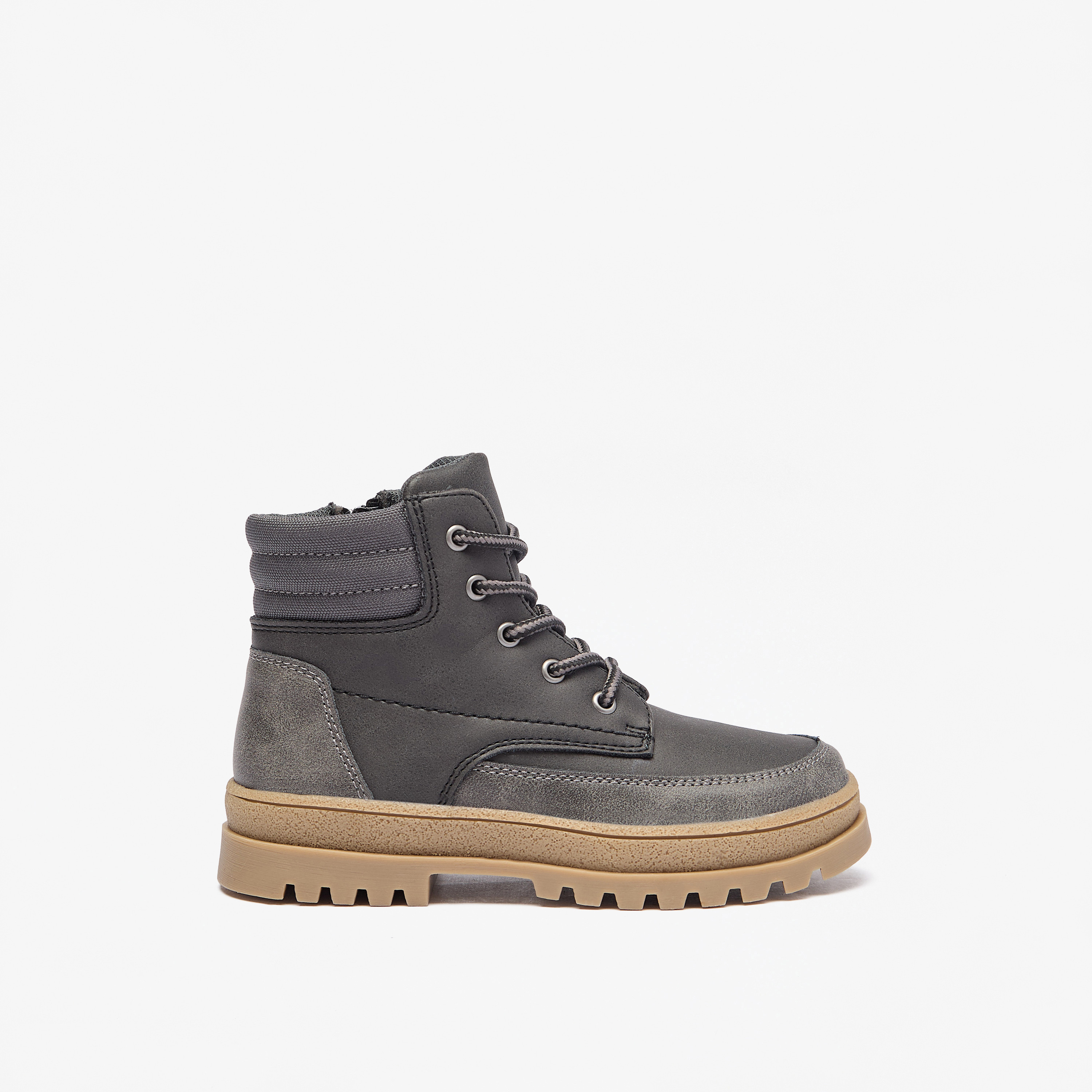 Juniors Panelled Low Ankle Boots with Lace Detail and Zip Closure-boys-shoes-boots-image-14