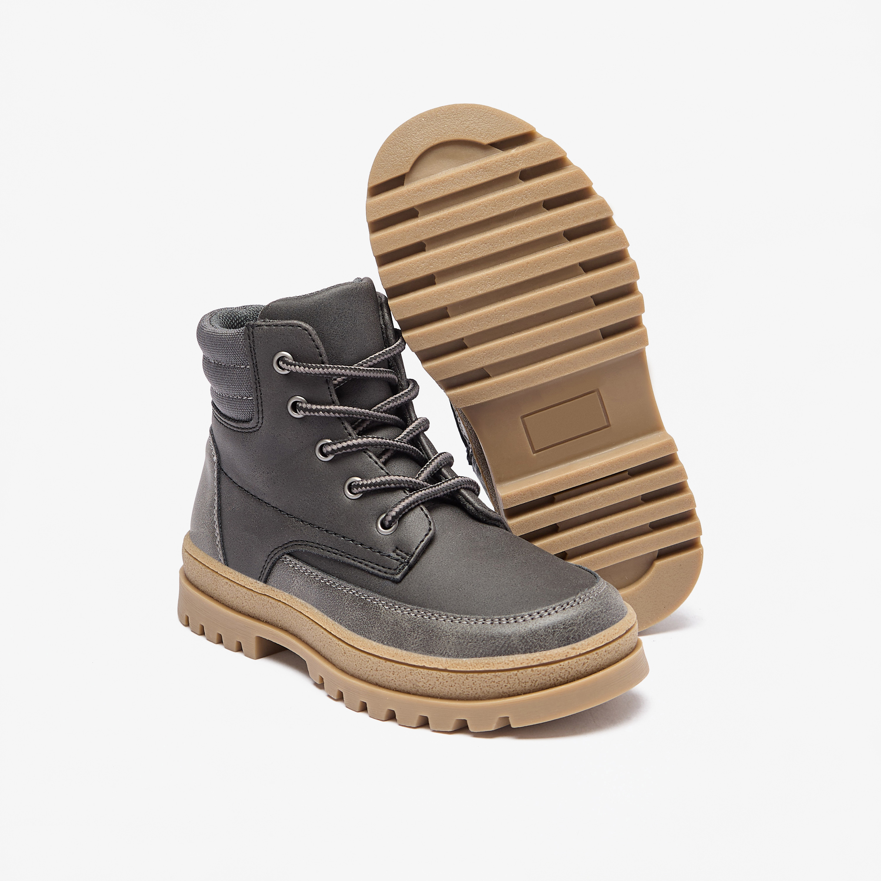 Juniors Panelled Low Ankle Boots with Lace Detail and Zip Closure-boys-shoes-boots-image-16