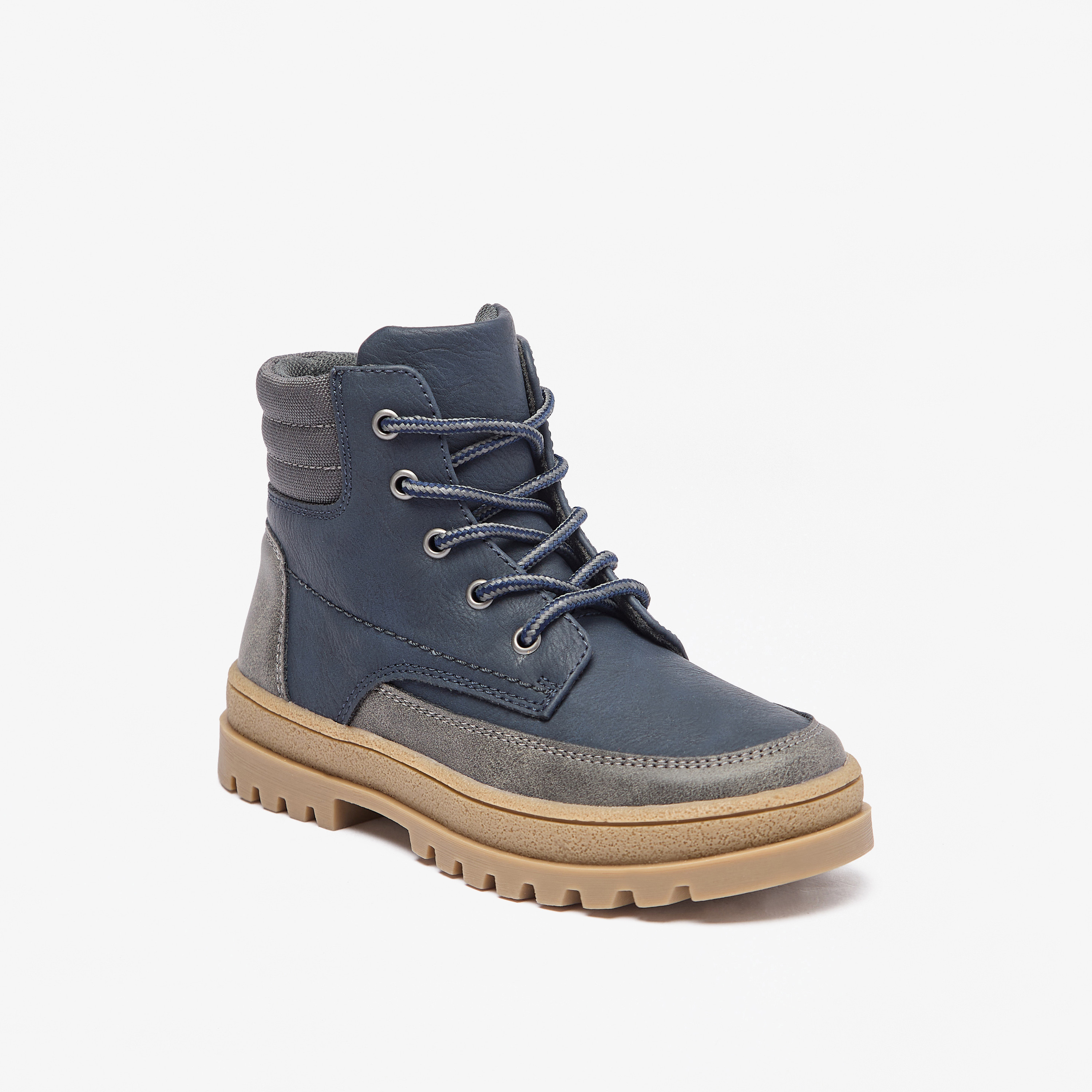 Juniors Panelled Low Ankle Boots with Lace Detail and Zip Closure-boys-shoes-boots-image-6