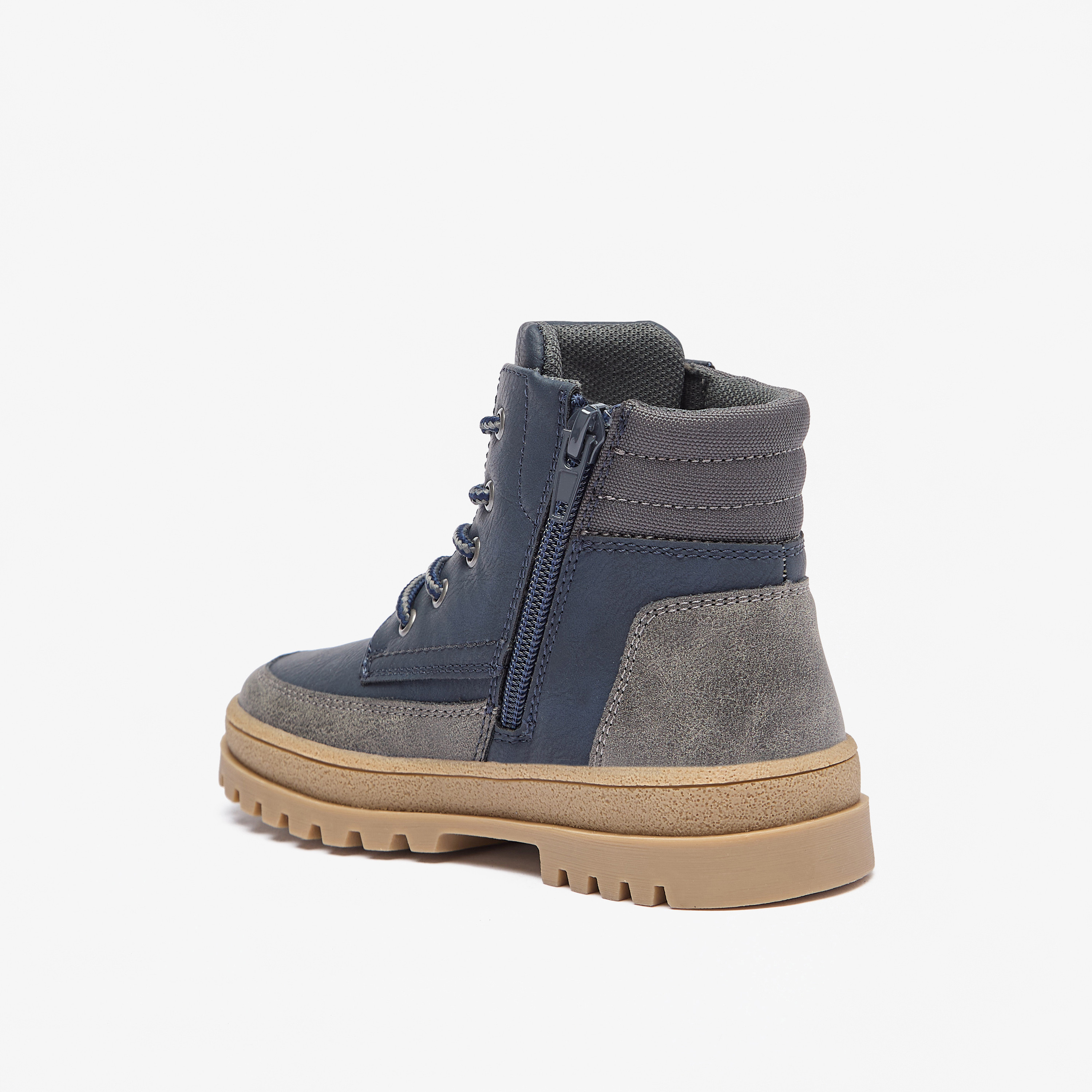 Juniors Panelled Low Ankle Boots with Lace Detail and Zip Closure-boys-shoes-boots-image-7