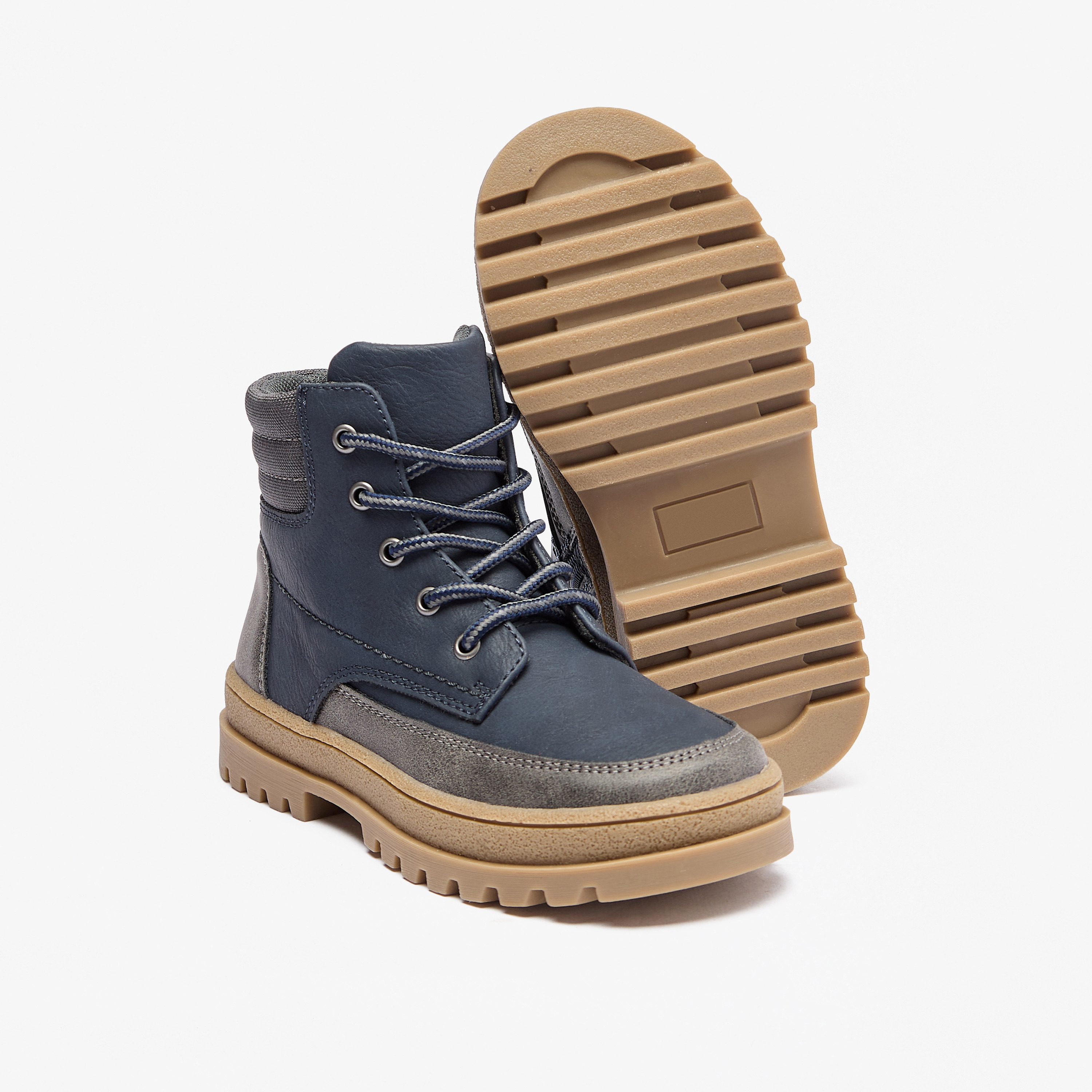 Juniors Panelled Low Ankle Boots with Lace Detail and Zip Closure-boys-shoes-boots-image-11