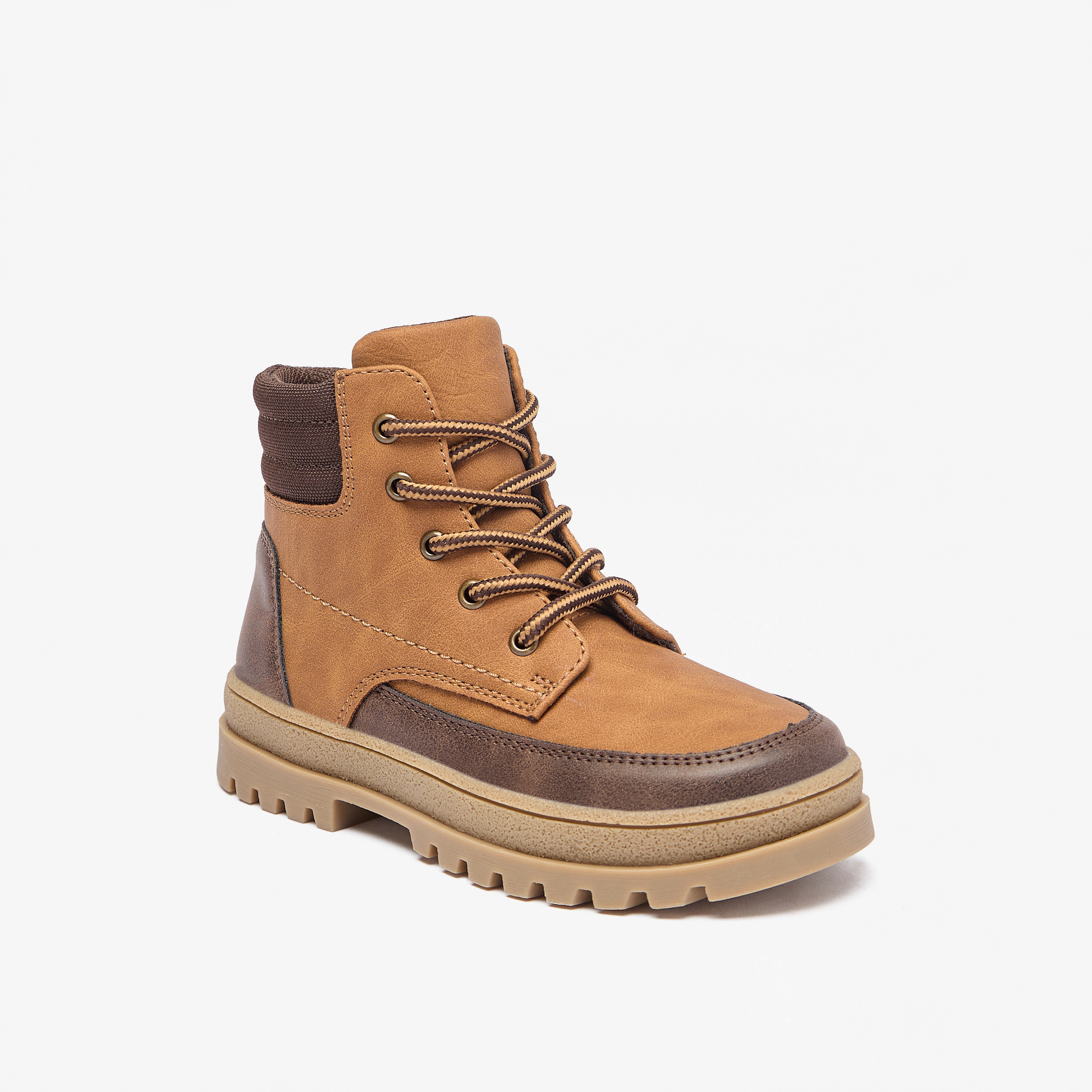 Juniors Panelled Low Ankle Boots with Lace Detail and Zip Closure-boys-shoes-boots-image-1