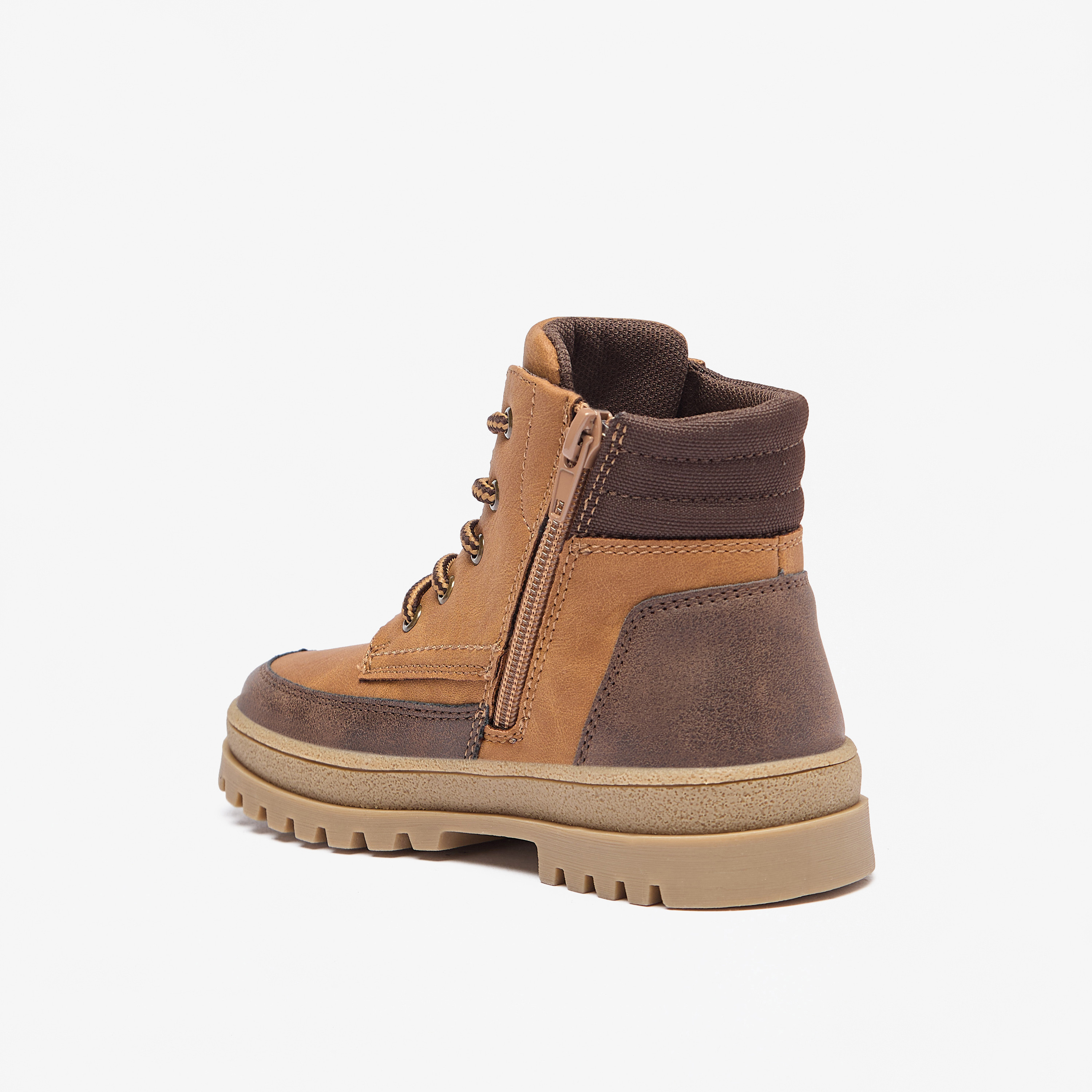 Juniors Panelled Low Ankle Boots with Lace Detail and Zip Closure-boys-shoes-boots-image-2