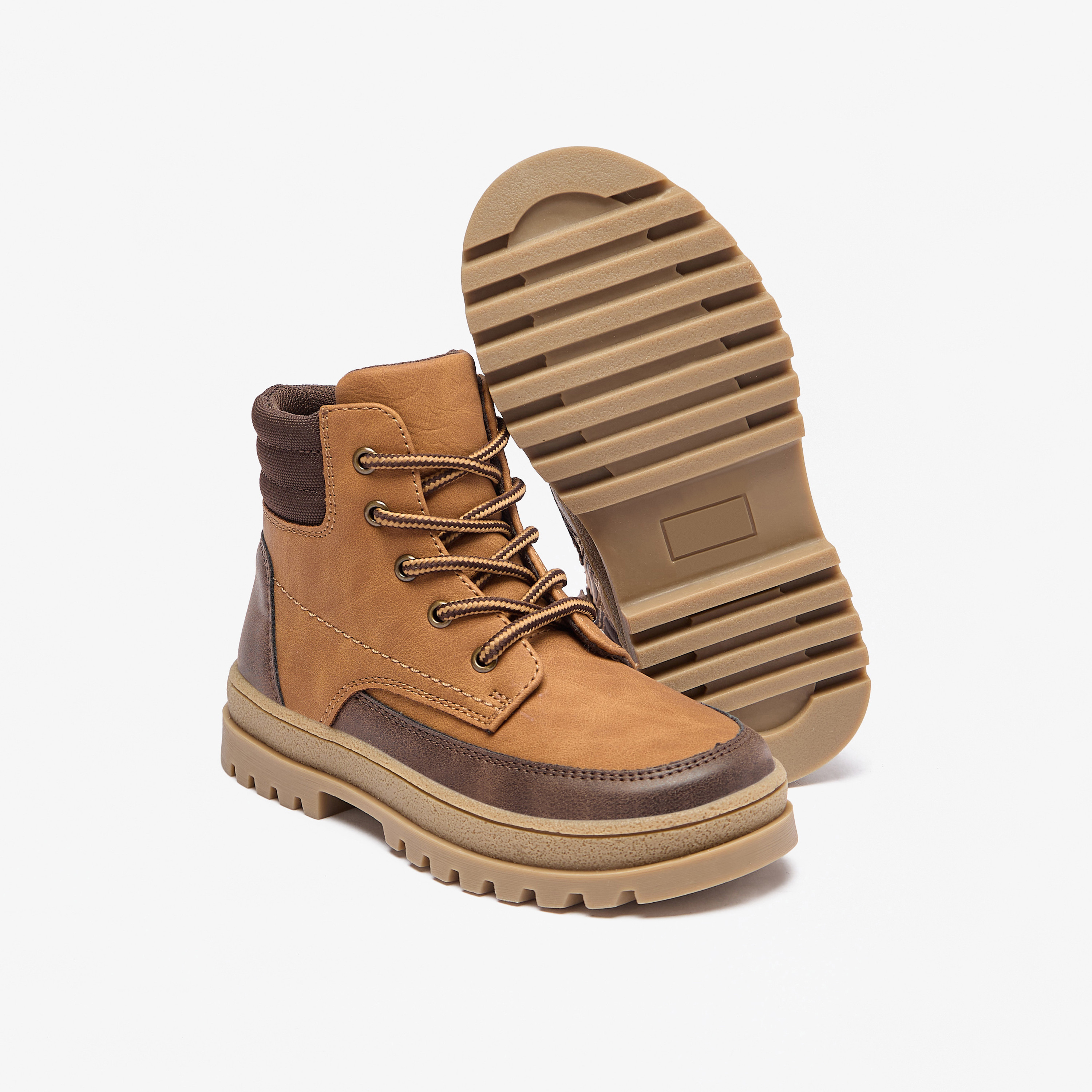 Juniors Panelled Low Ankle Boots with Lace Detail and Zip Closure-boys-shoes-boots-image-5