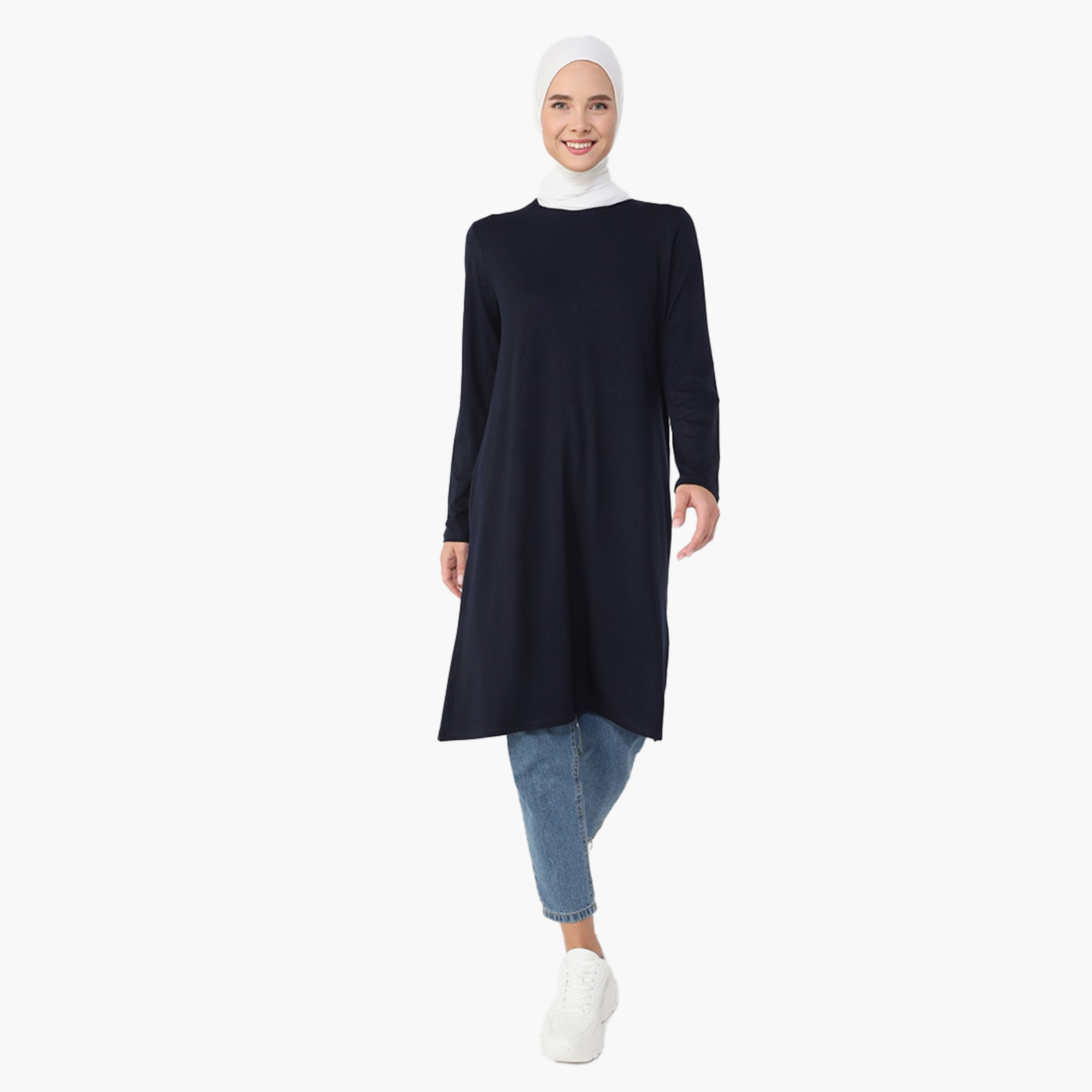 Modanisa Plain Crew Neck Long Sleeves Tunic-women-clothing-shirtsandblouses-blouses-image-2