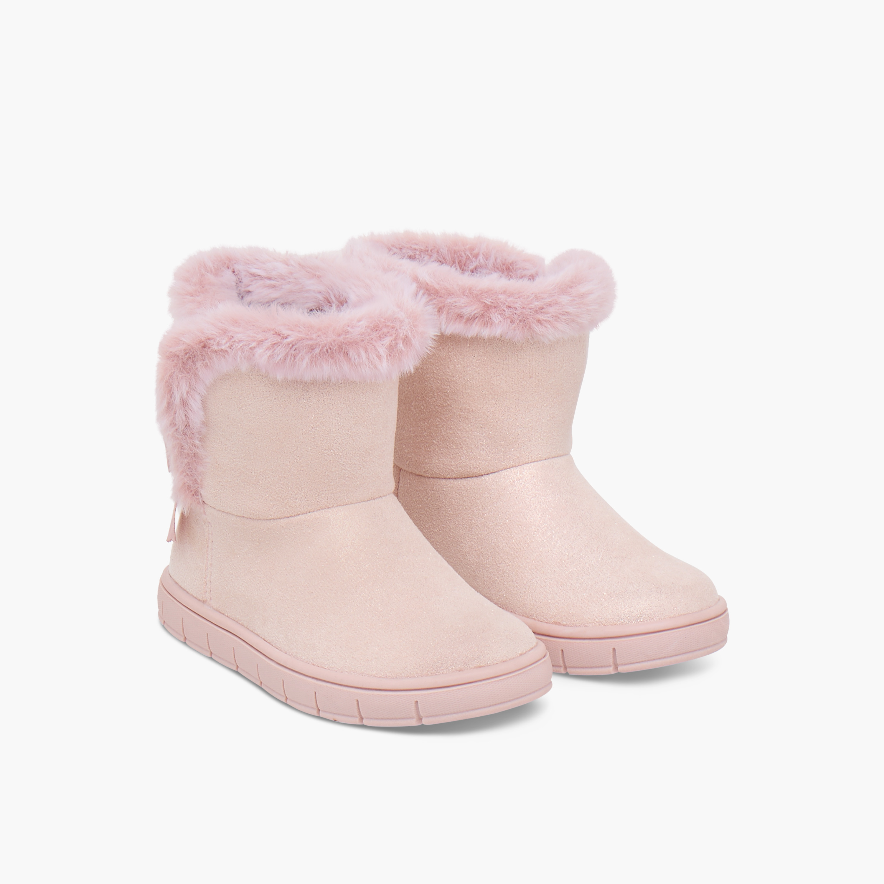 Barefeet Faux Fur Textured Slip-On High Cut Boots-girls-shoes-boots-image-1