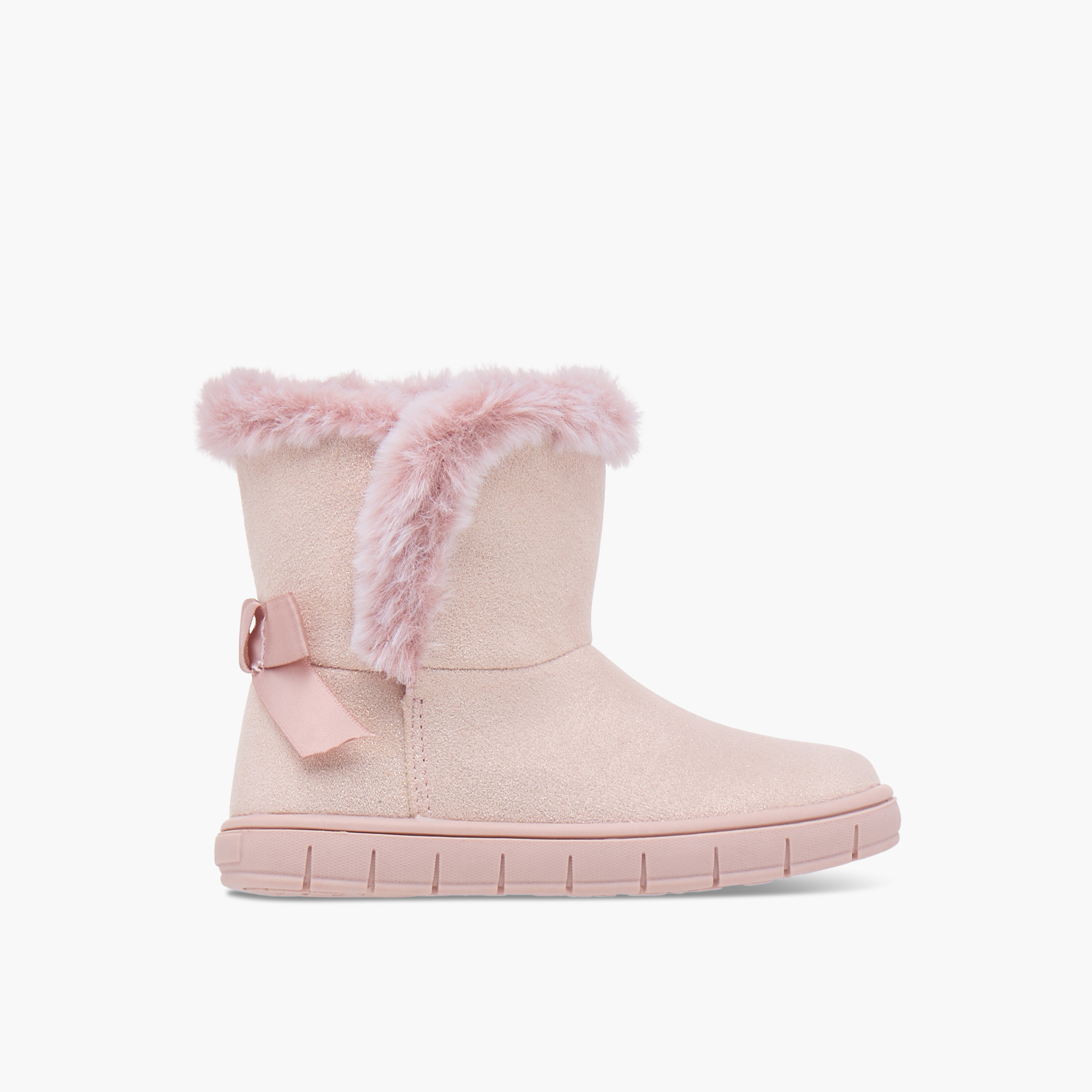 Barefeet Faux Fur Textured Slip-On High Cut Boots-girls-shoes-boots-image-3