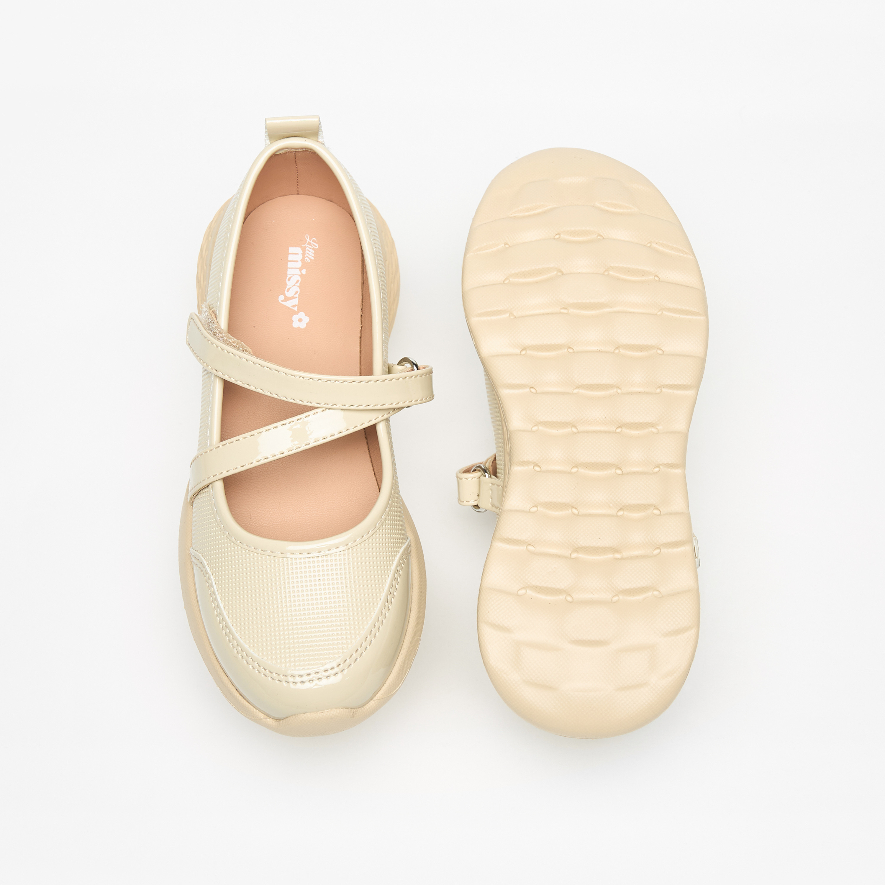 Little Missy Panelled Mary Jane Shoes with Hook and Loop Closure-girls-shoes-schoolshoes-image-9