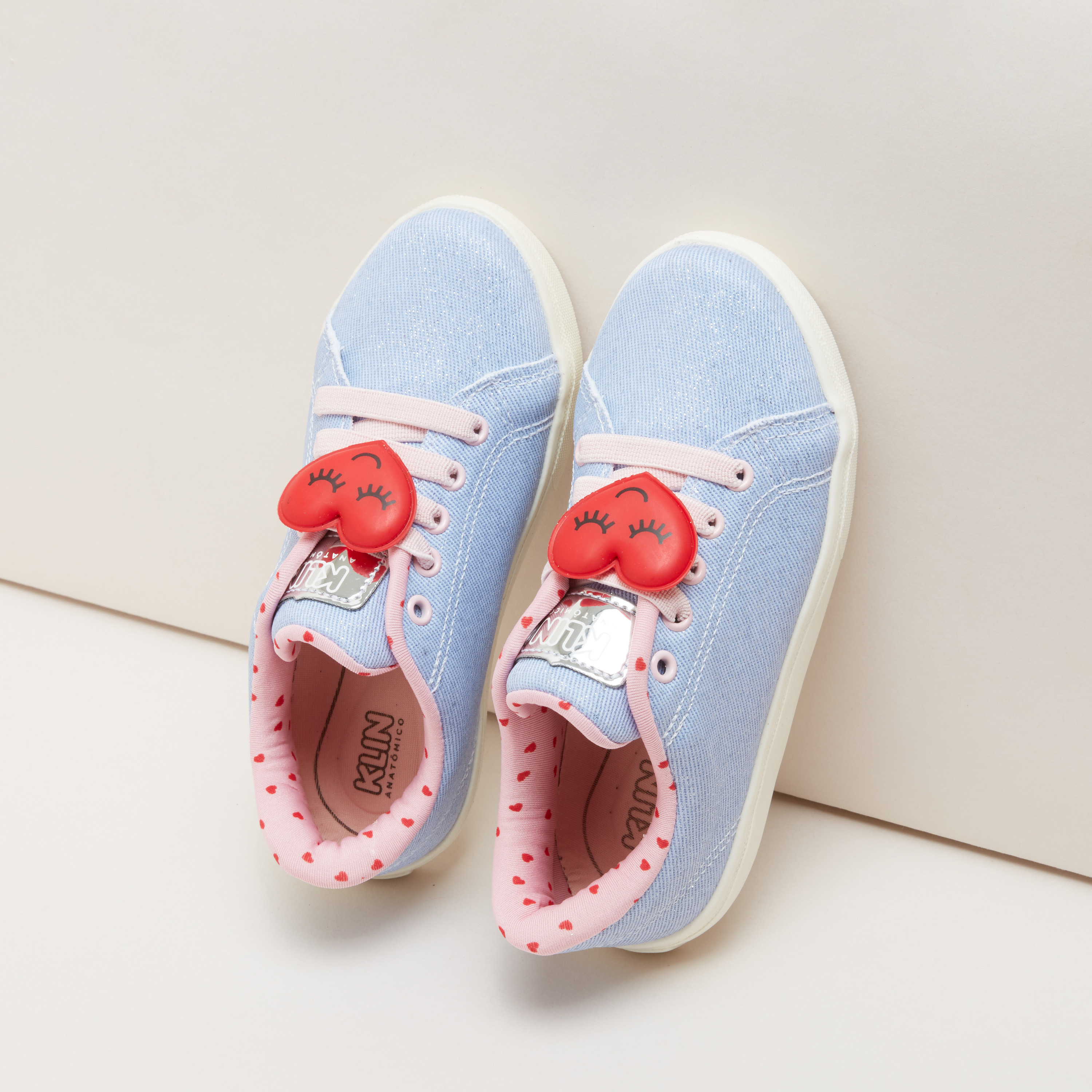 KLIN Lace-Up Sneakers with Heart Applique Detail-girls-shoes-sneakers-image-1