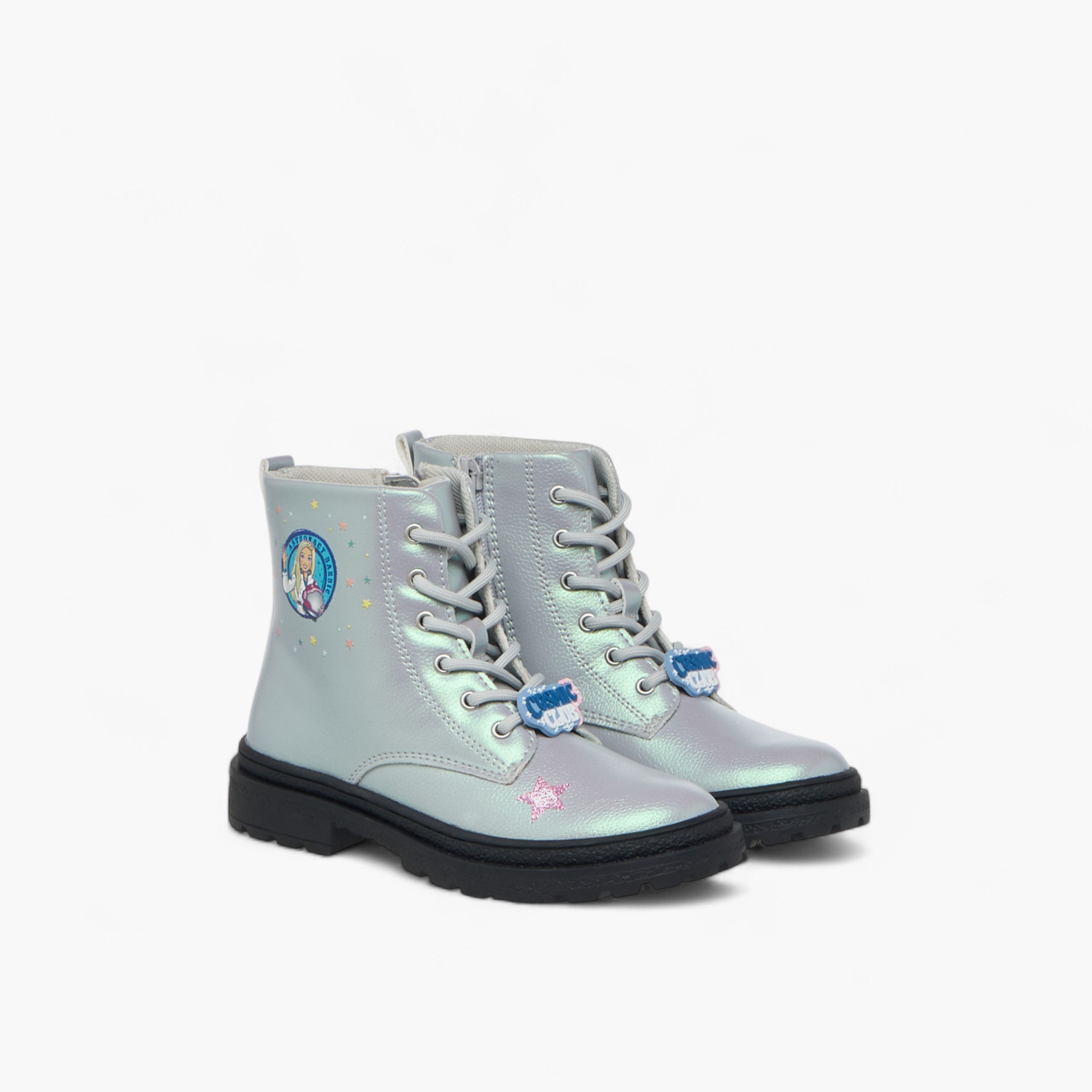 Barbie Printed Ankle Boots with Zip Closure-girls-shoes-boots-image-1