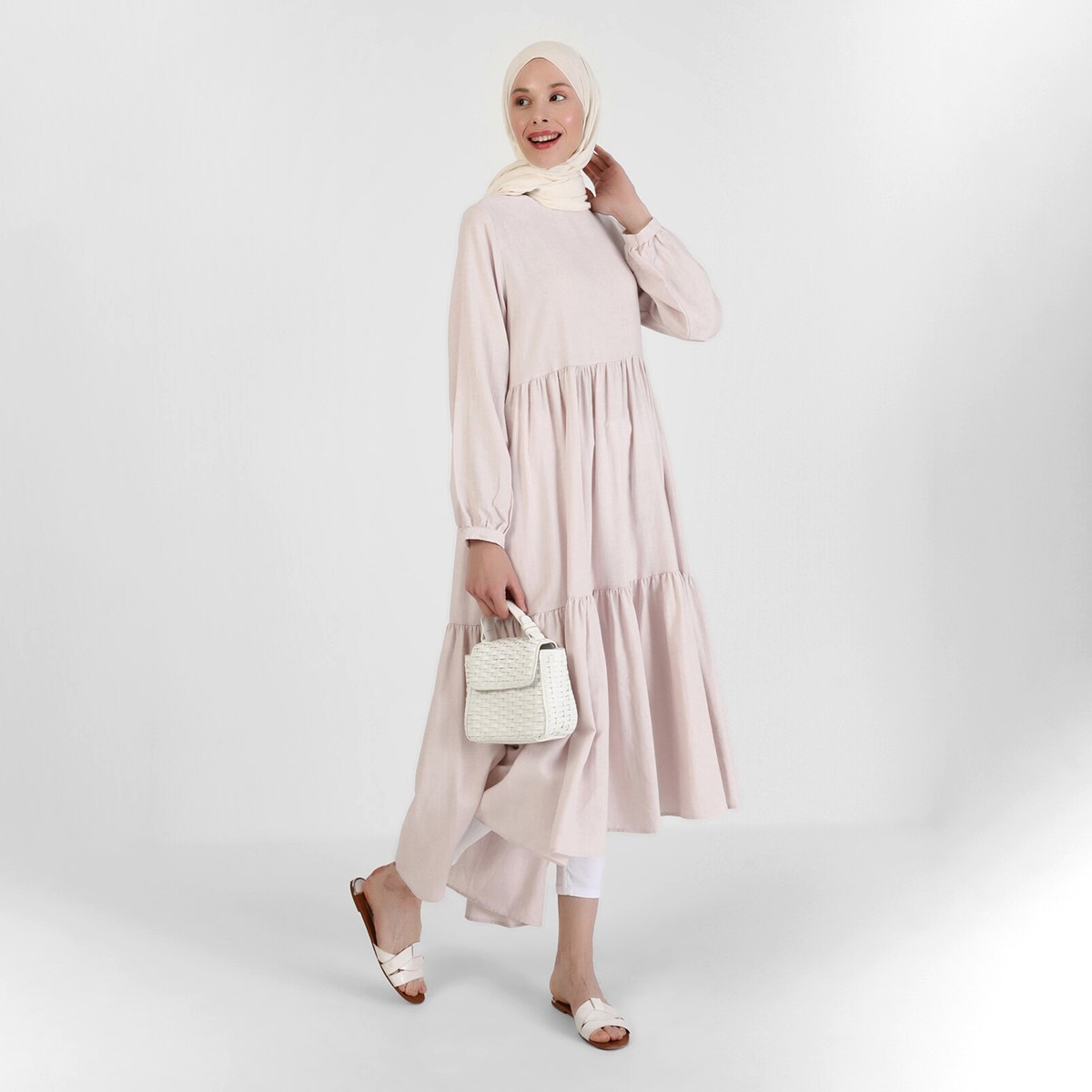 Modanisa Women Pink Solid Back Zipper High Neck Maxi Dress-women-clothing-dresses-image-1