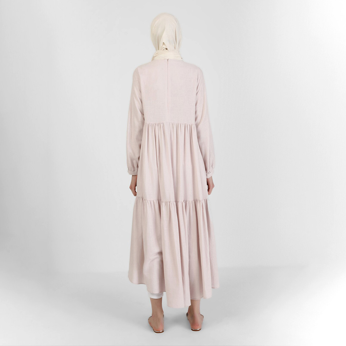 Modanisa Women Pink Solid Back Zipper High Neck Maxi Dress-women-clothing-dresses-image-2