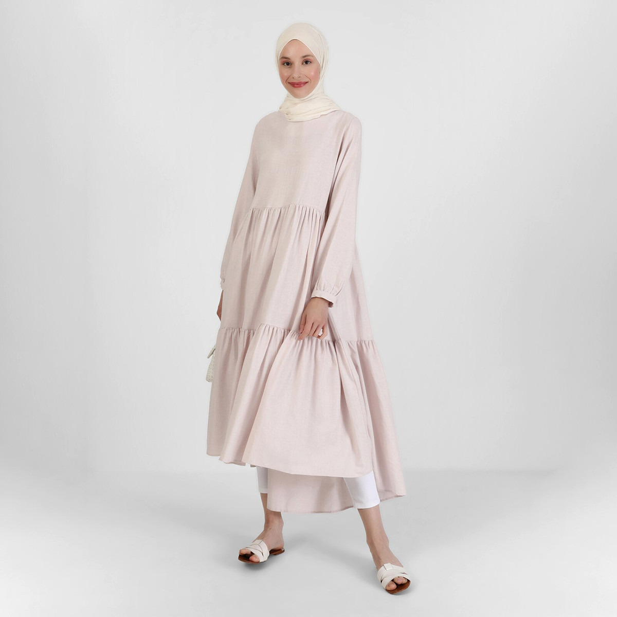 Modanisa Women Pink Solid Back Zipper High Neck Maxi Dress-women-clothing-dresses-image-3