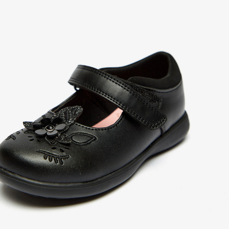 Juniors Textured Mary Jane Shoes with Applique Detail