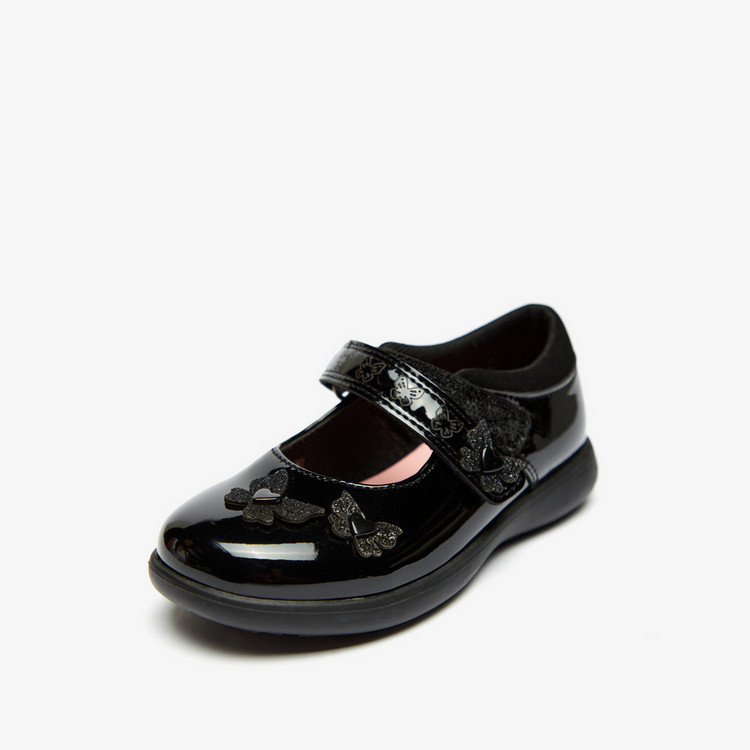 Juniors Butterfly Accented Mary Jane Shoes with Hook and Loop Closure