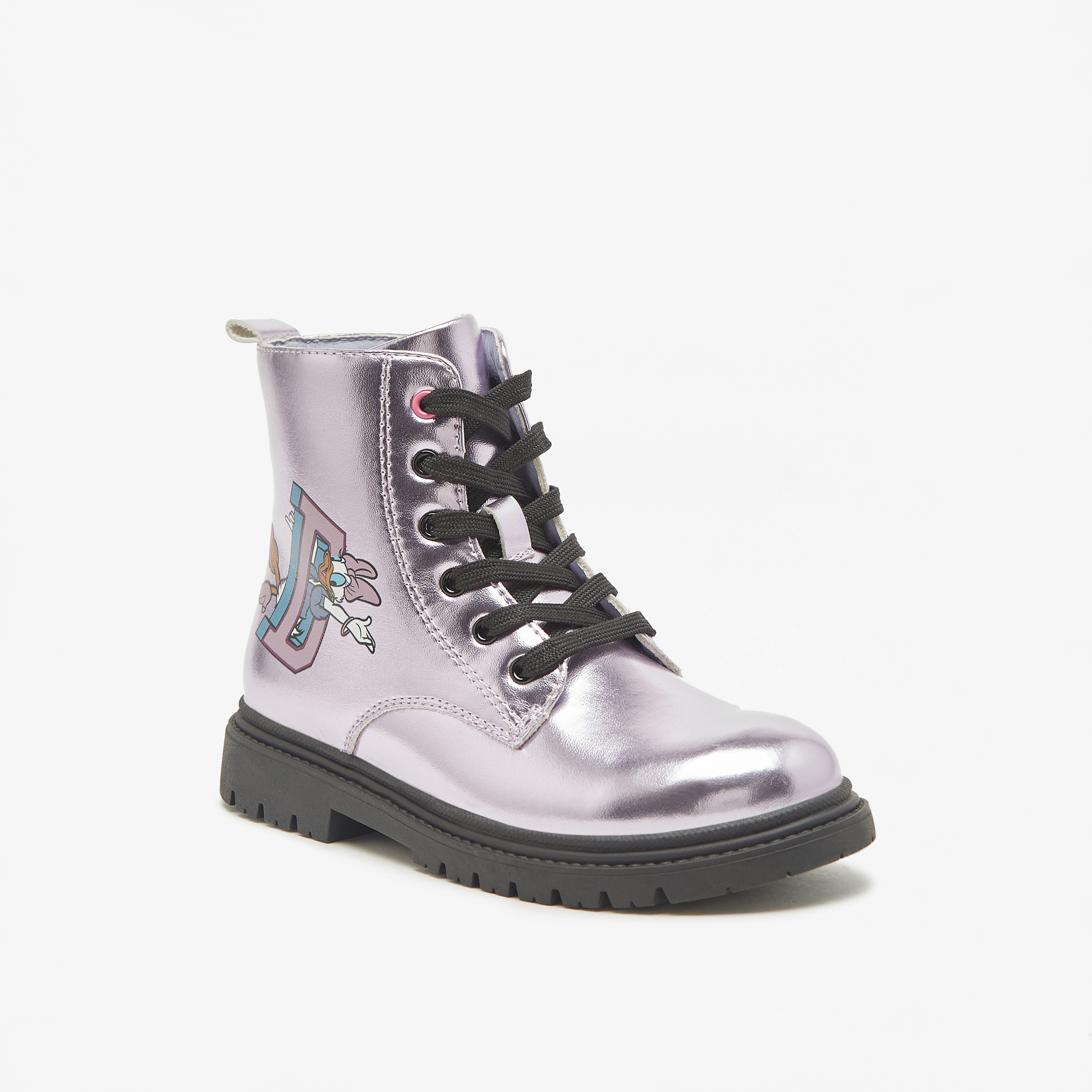 Disney Daisy Duck Print Ankle Boots with Lace-Up Closure-girls-shoes-boots-image-1