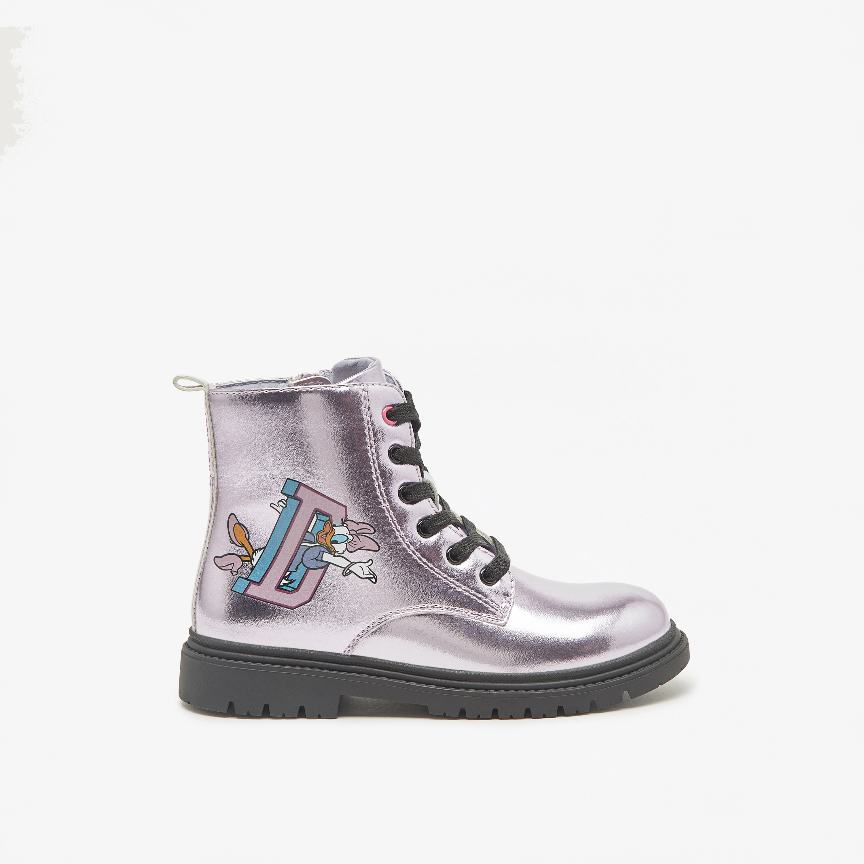 Disney Daisy Duck Print Ankle Boots with Lace-Up Closure-girls-shoes-boots-image-3
