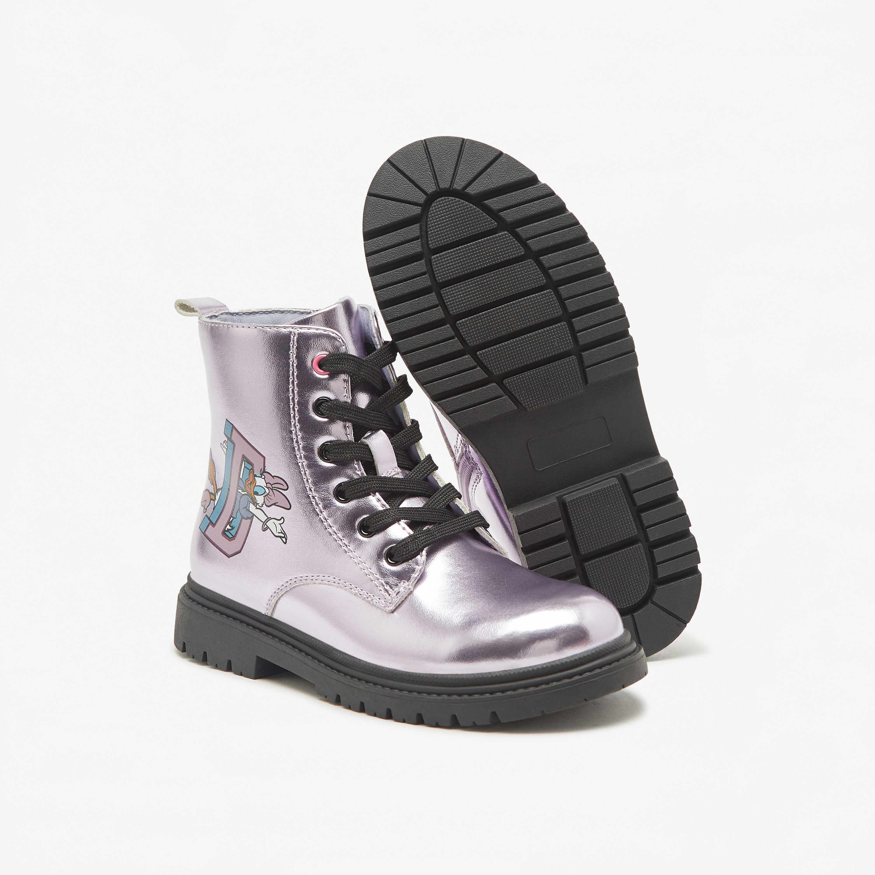 بوت بطول الكاحل ورباط إغلاق وطبعات دونالد داك من ديزني-girls-shoes-boots-image-4