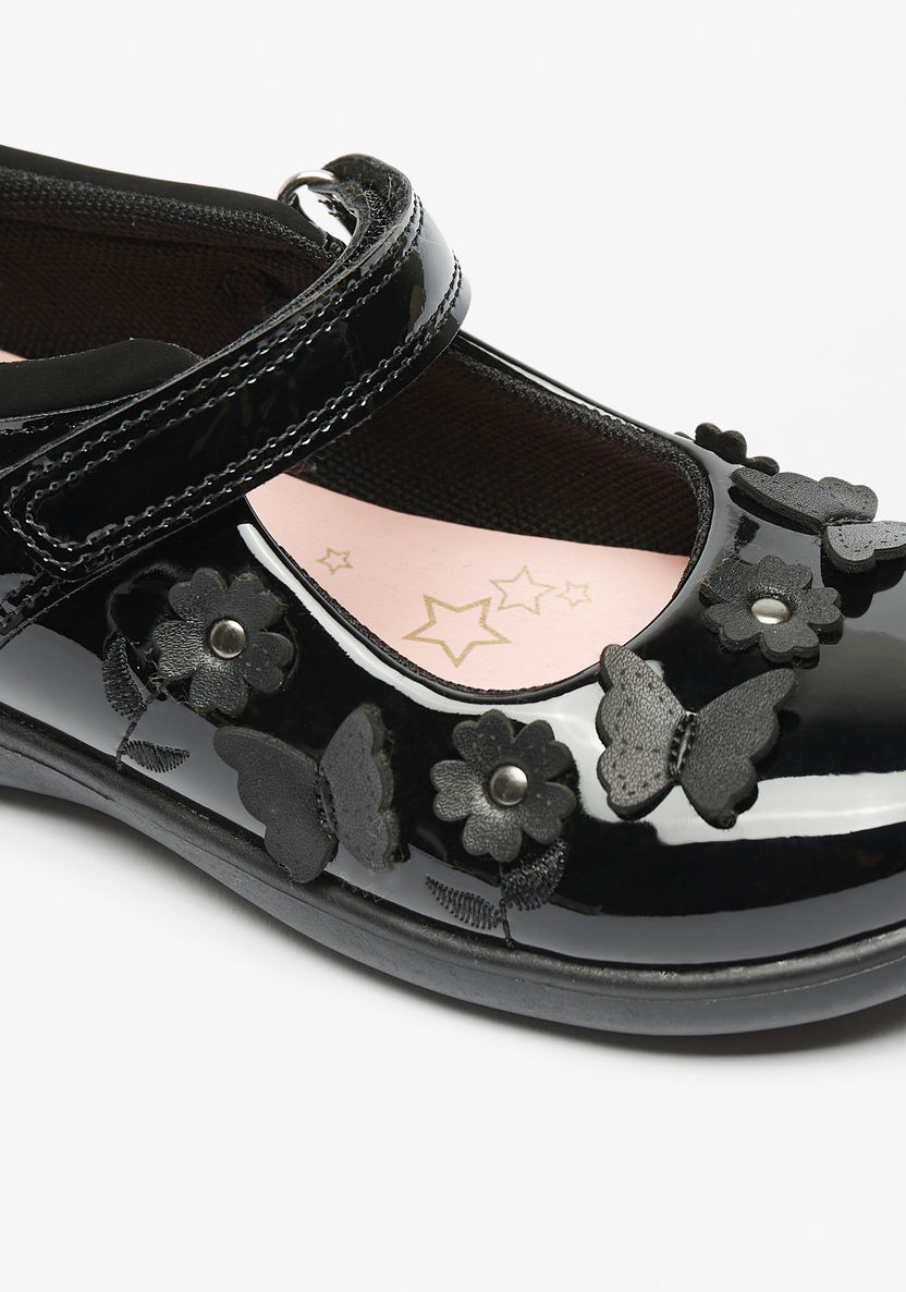 Juniors Applique Detail Mary Jane Shoes with Hook and Loop Closure-Girl%27s School Shoes-image-4