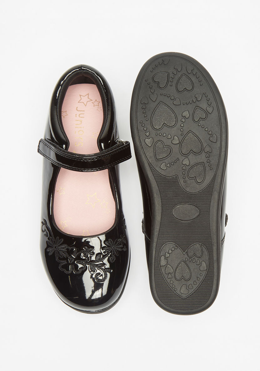 Juniors Floral Embroidered Mary Jane Shoes with Hook and Loop Closure-Girl%27s School Shoes-image-3