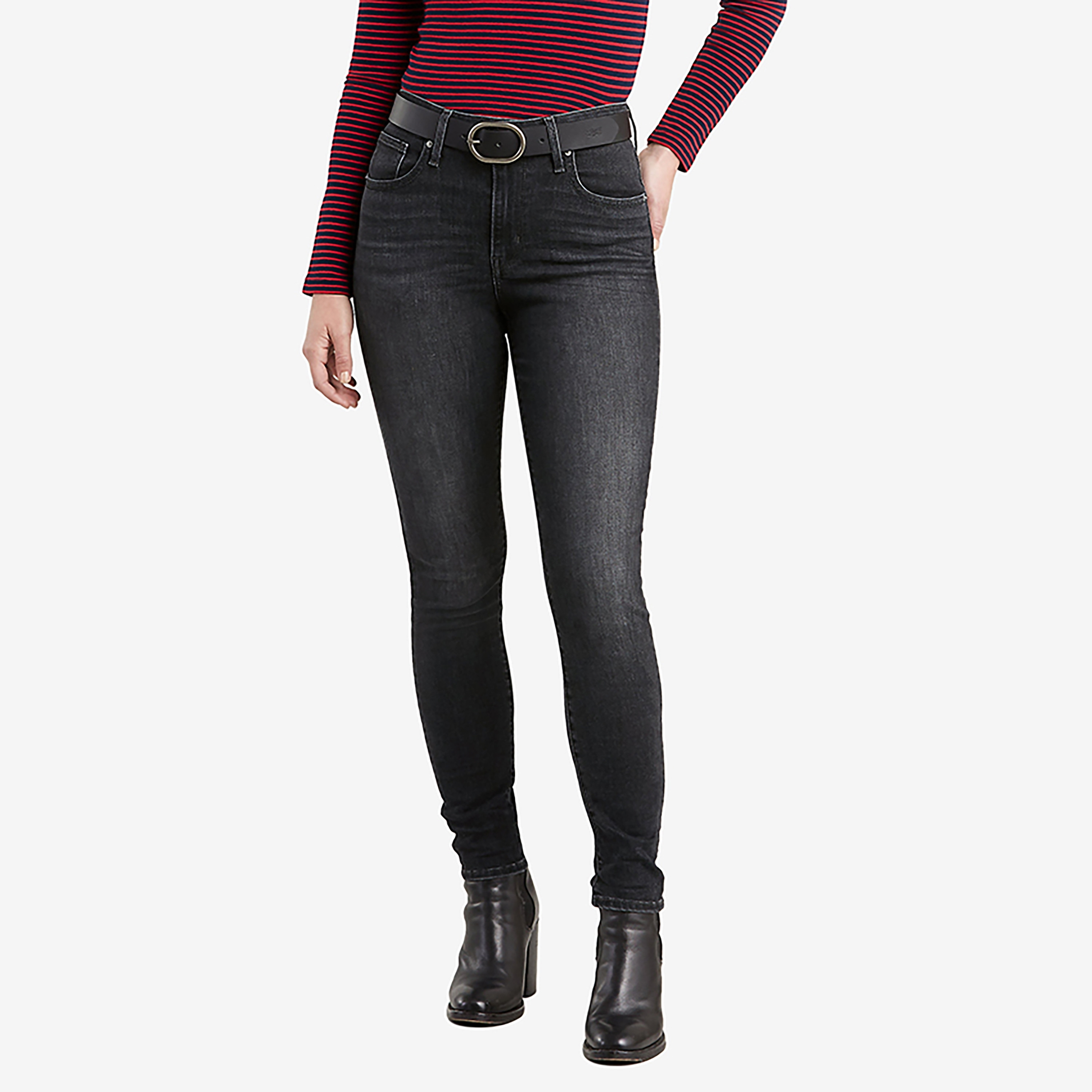بنطال جينز نسائي أسود سادة مقاس 721 من Levi's-women-clothing-bottoms-jeans-image-1