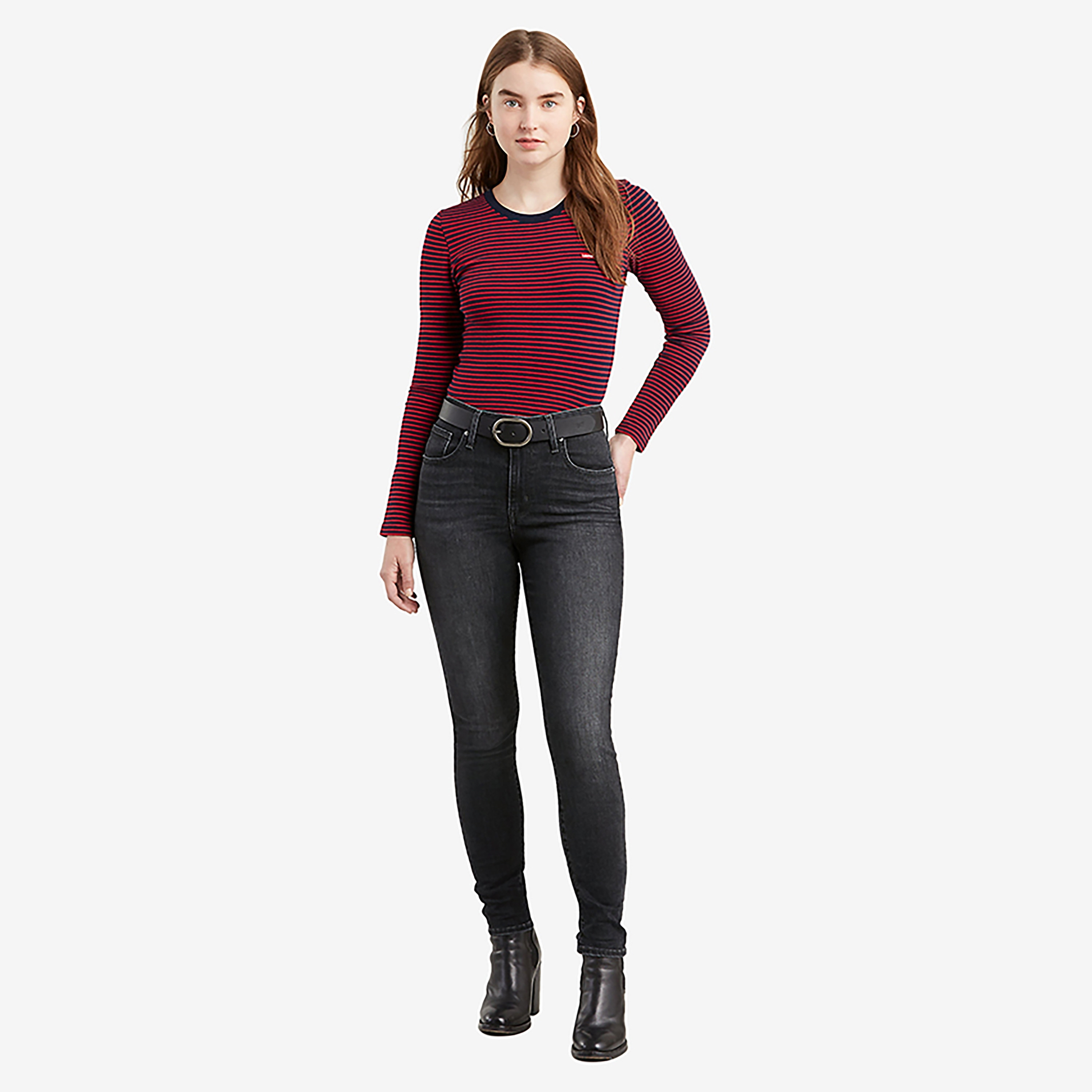 بنطال جينز نسائي أسود سادة مقاس 721 من Levi's-women-clothing-bottoms-jeans-image-2