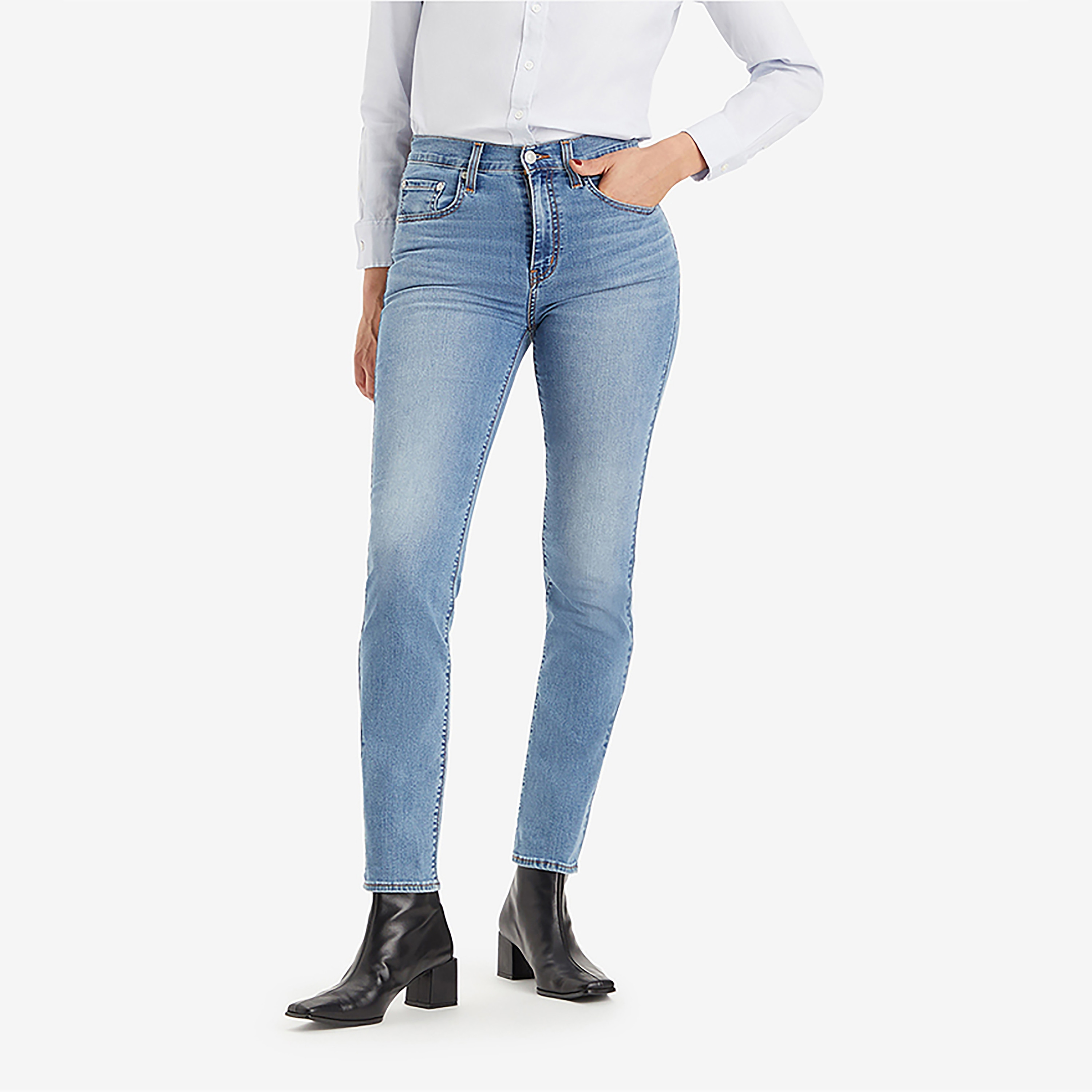 Levi's 724 Straight Fit Blue 5 Pockets Jeans-women-clothing-bottoms-jeans-image-1
